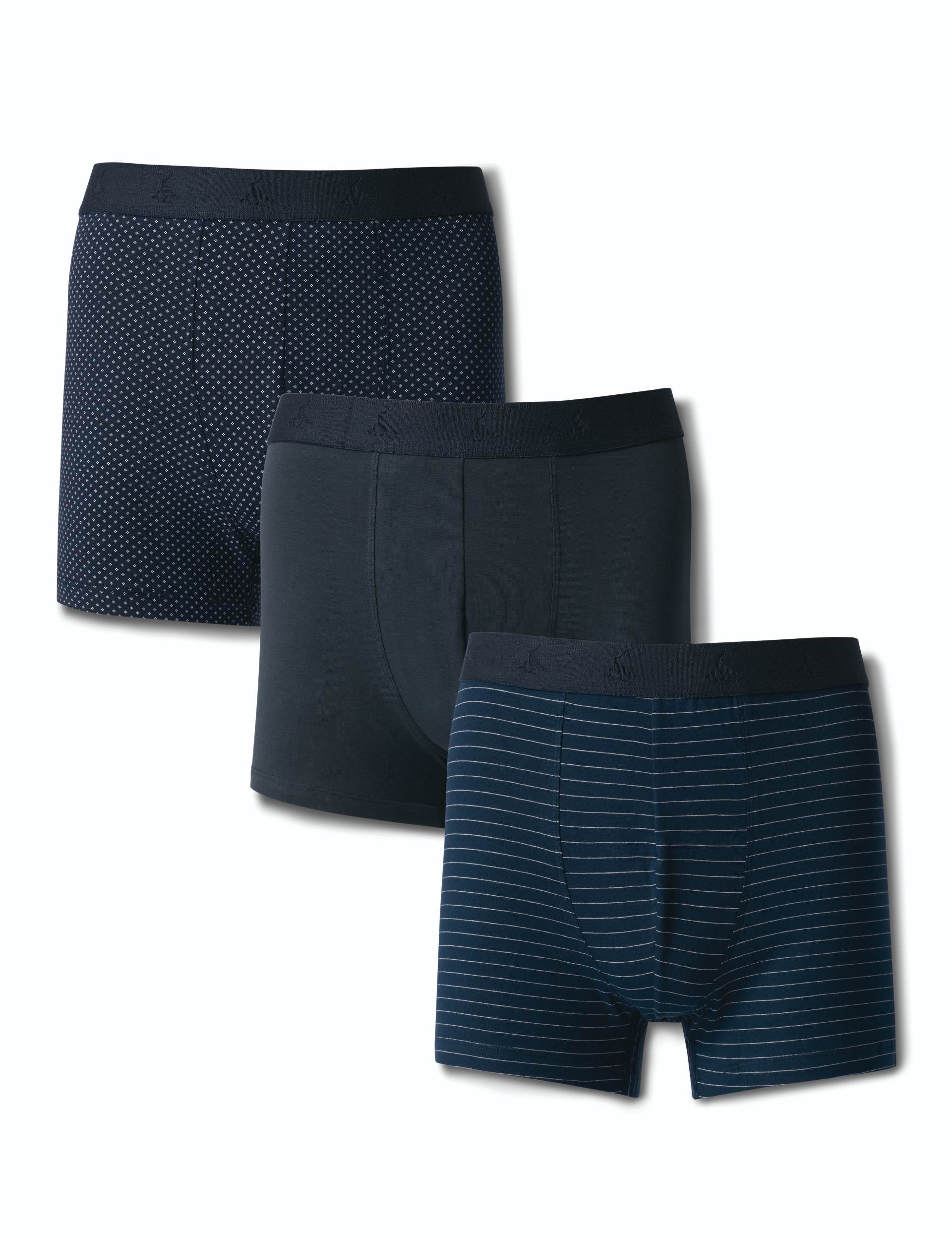 3 French blue multi pattern cotton stretch jersey trunks multipack 1