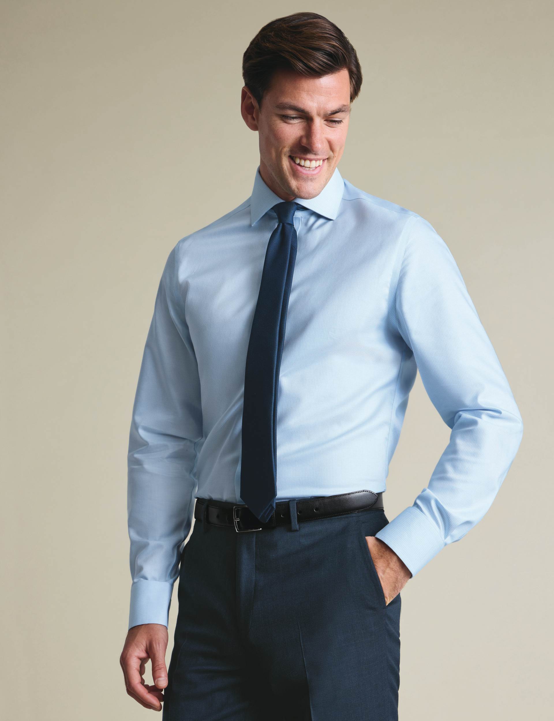 Light blue non-iron stretch Greenwich weave cutaway slim fit shirt 5