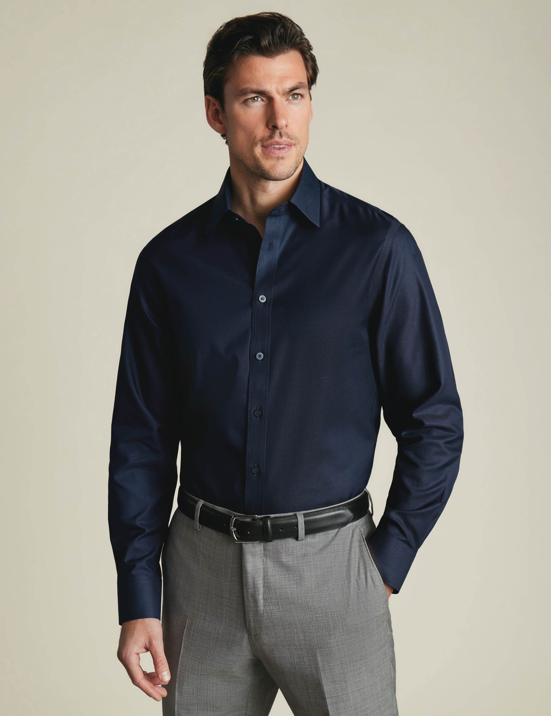 Navy non-iron twill classic fit shirt