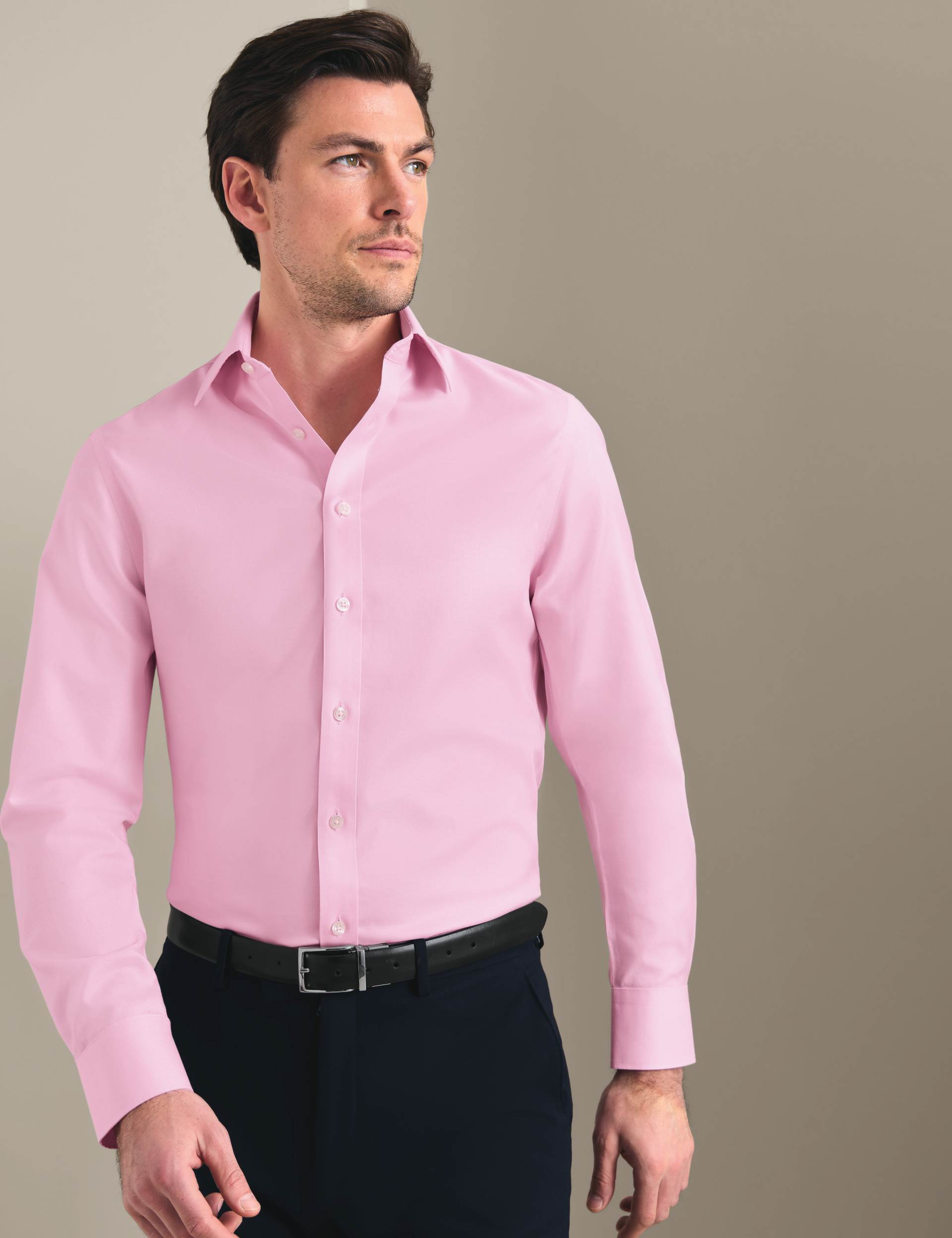 Pink non-iron twill classic fit shirt