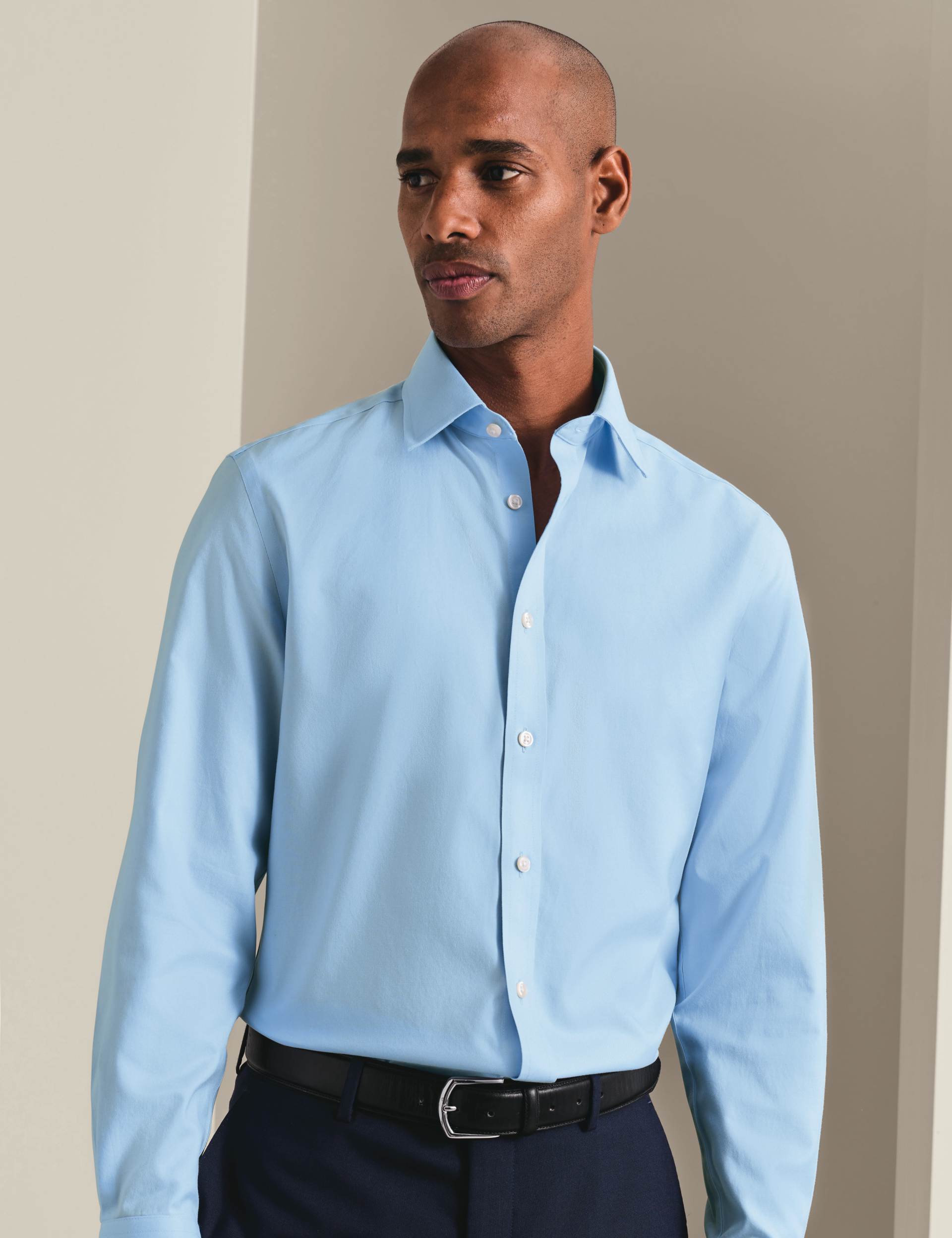 Sky blue non-iron twill classic fit shirt