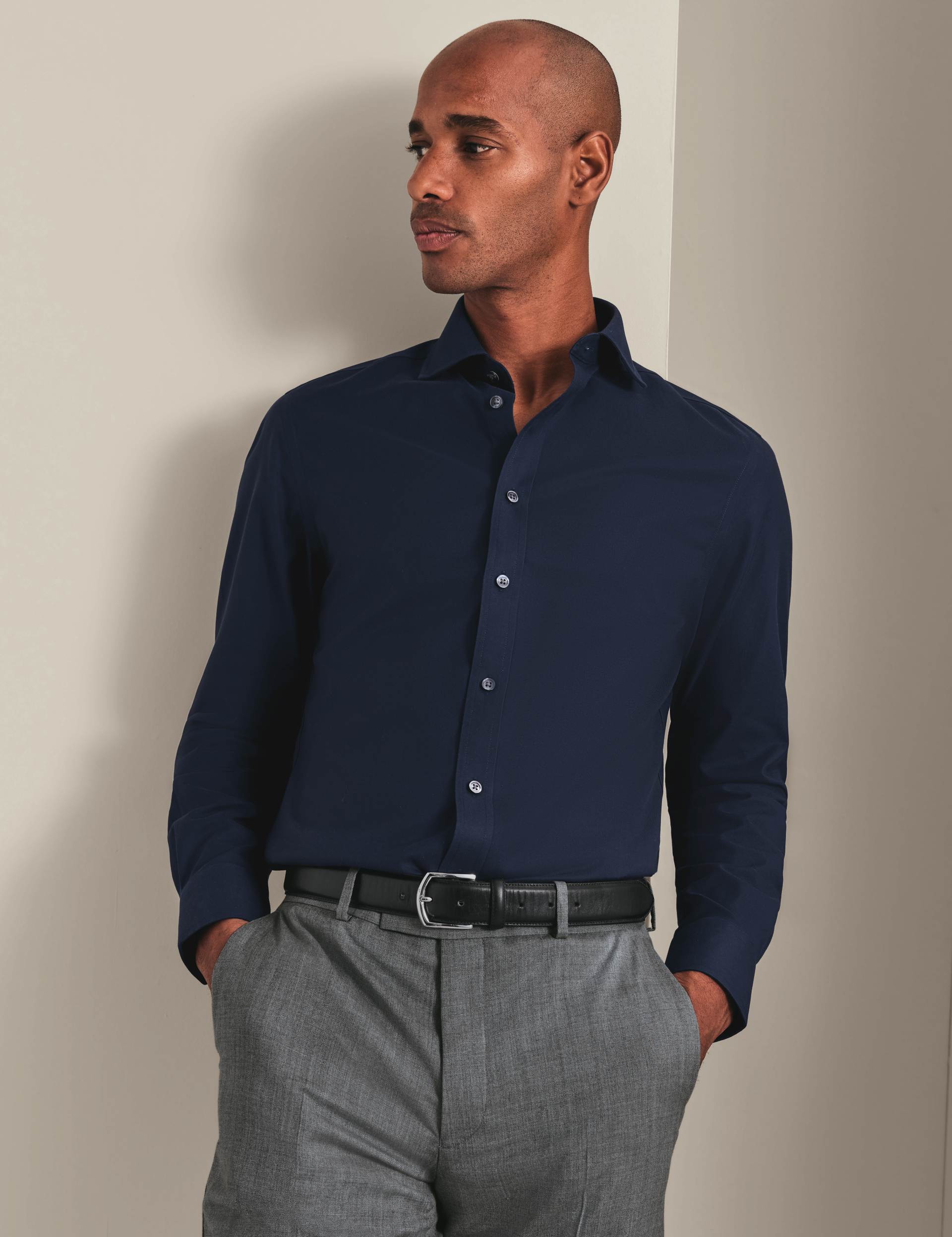 Navy non-iron twill cutaway slim fit shirt 1