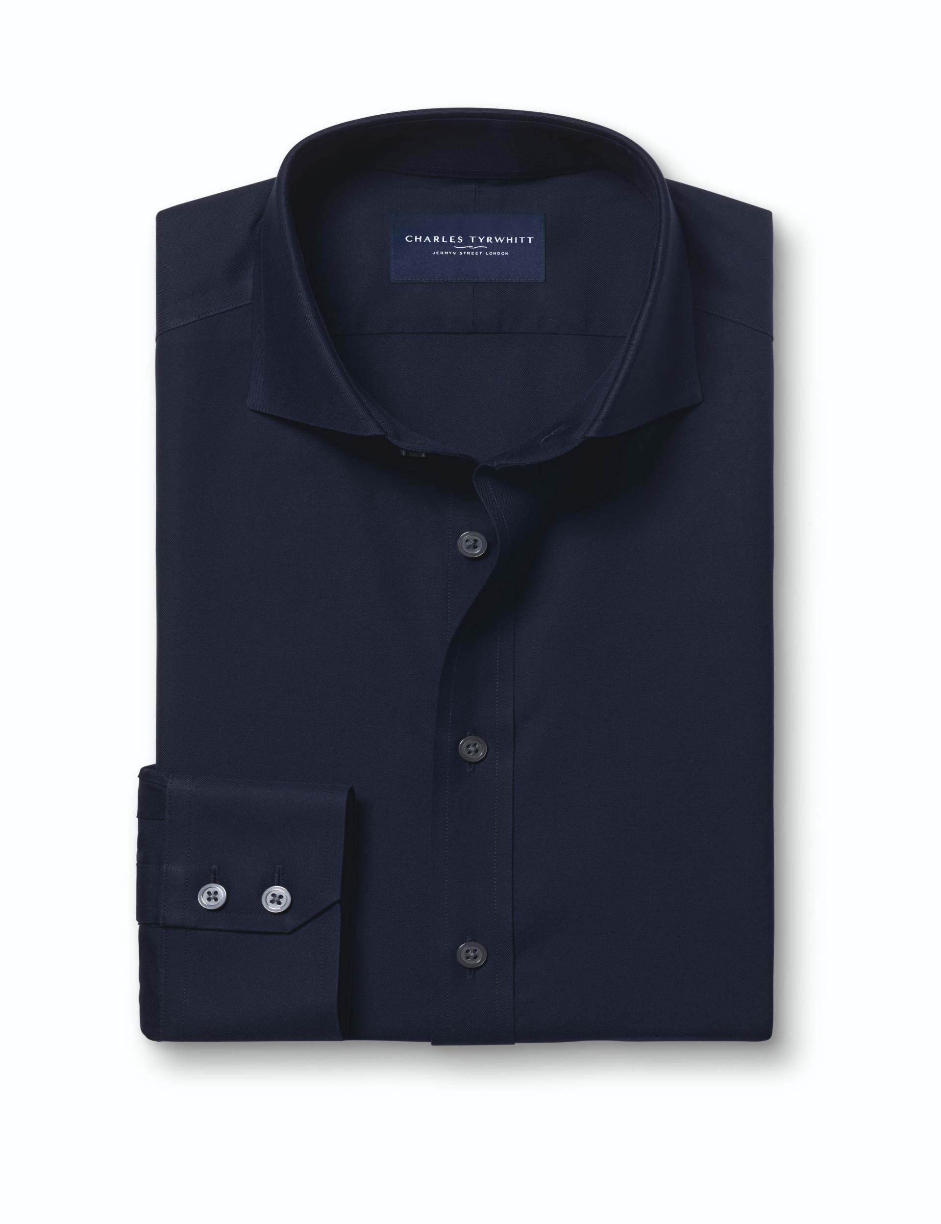 Navy non-iron twill cutaway slim fit shirt 4