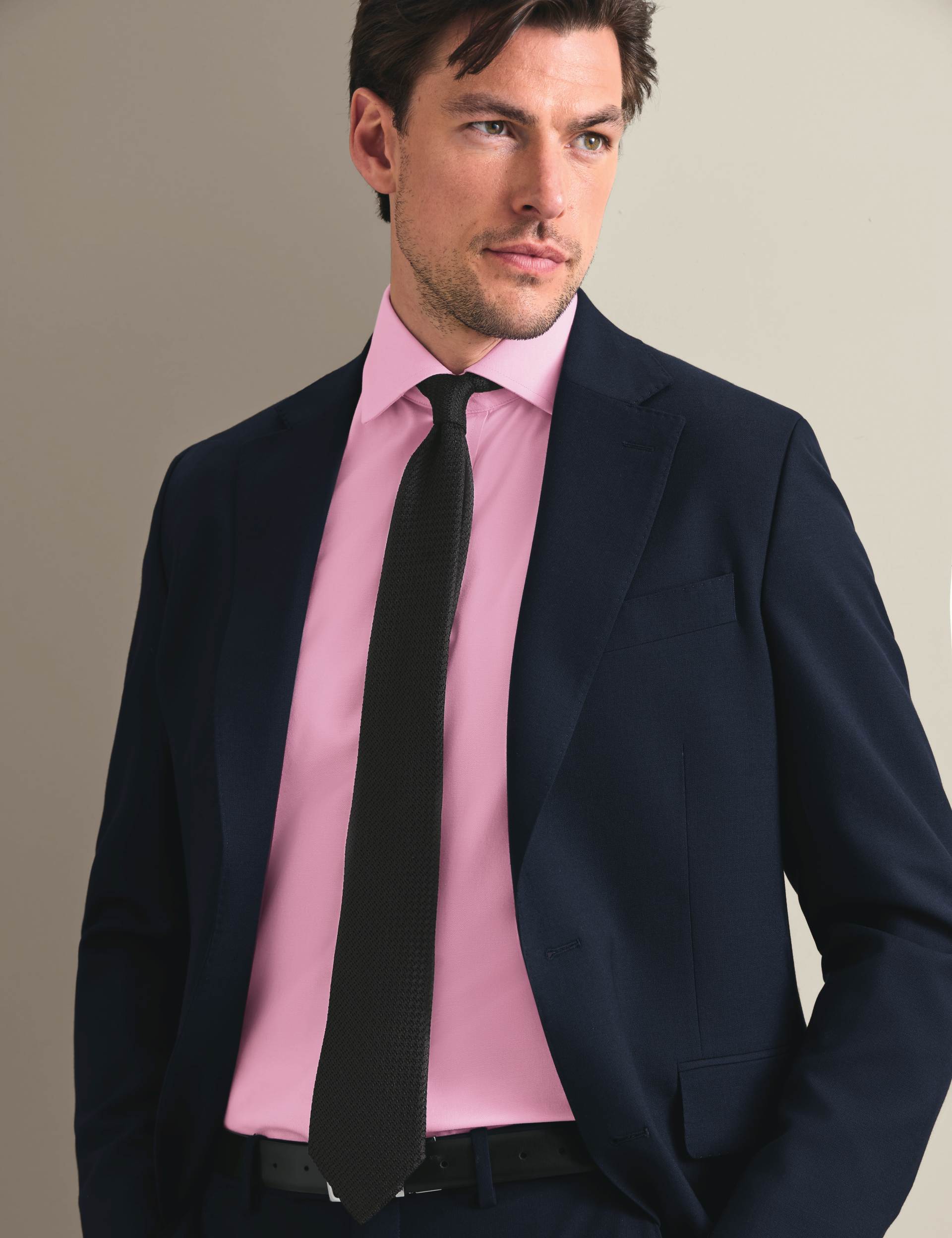 Pink non-iron twill cutaway slim fit shirt 2