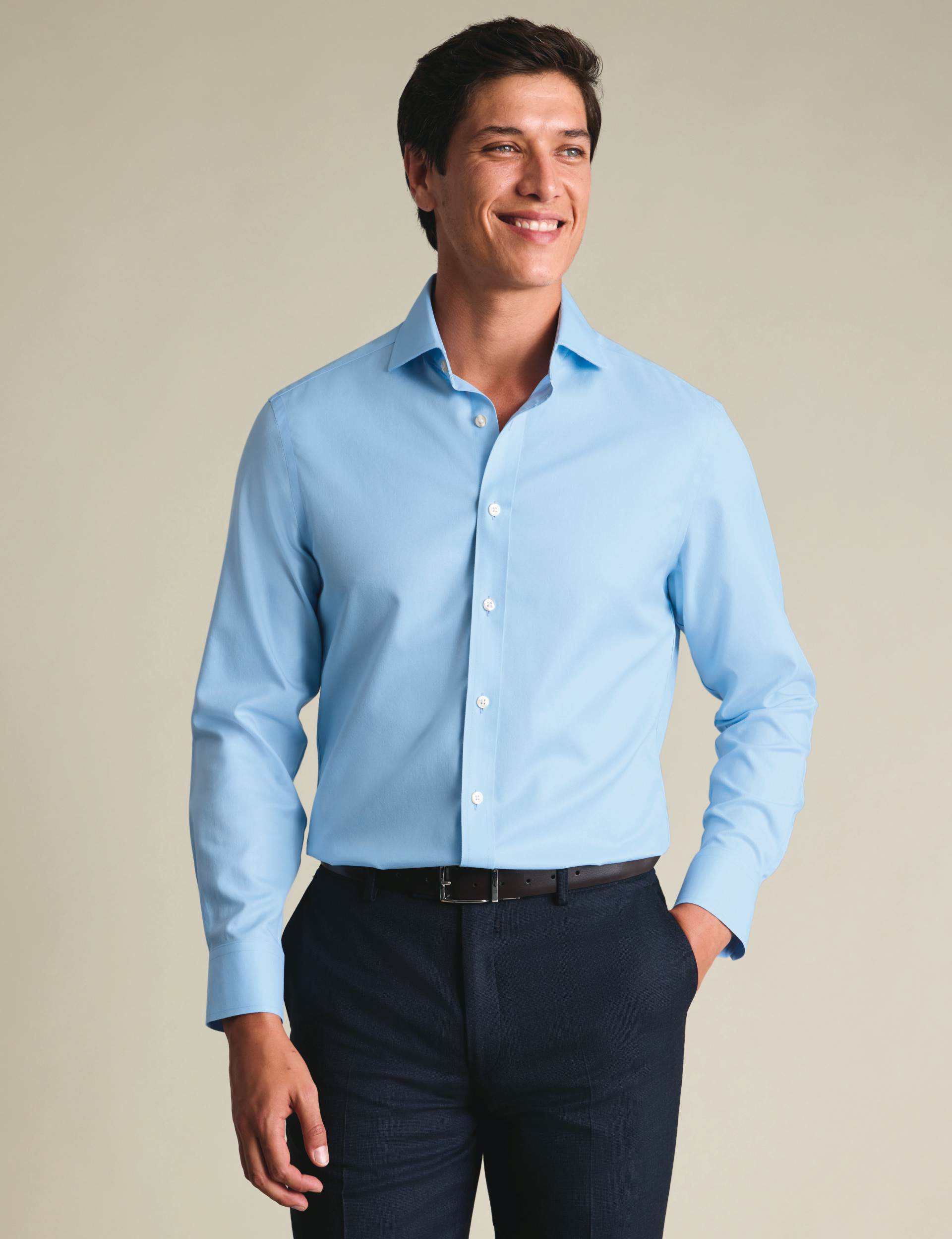 Sky blue non-iron twill cutaway slim fit shirt 1