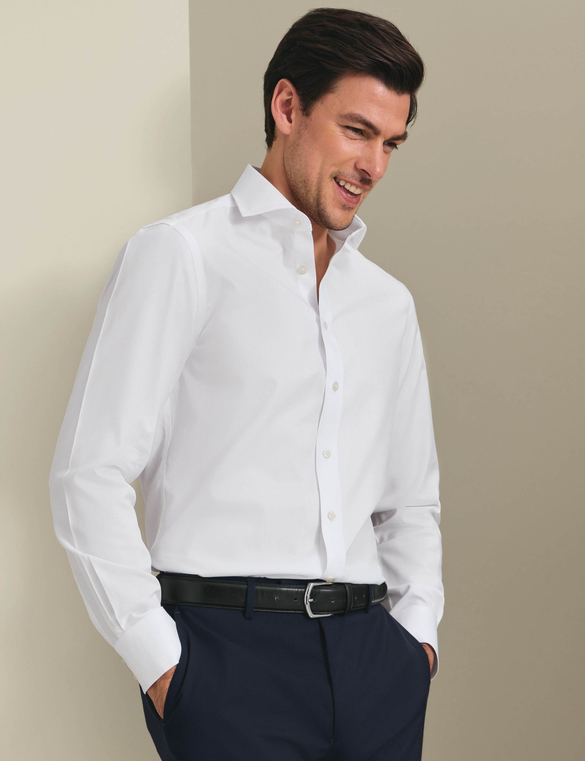 White non-iron twill cutaway slim fit shirt