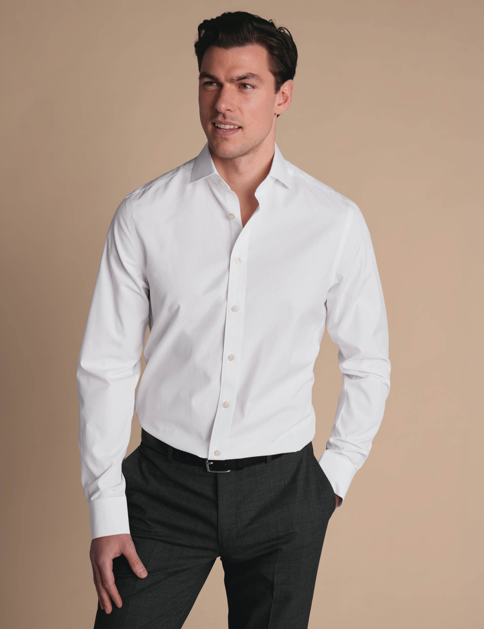 White non-iron stretch poplin cutaway slim fit shirt 1