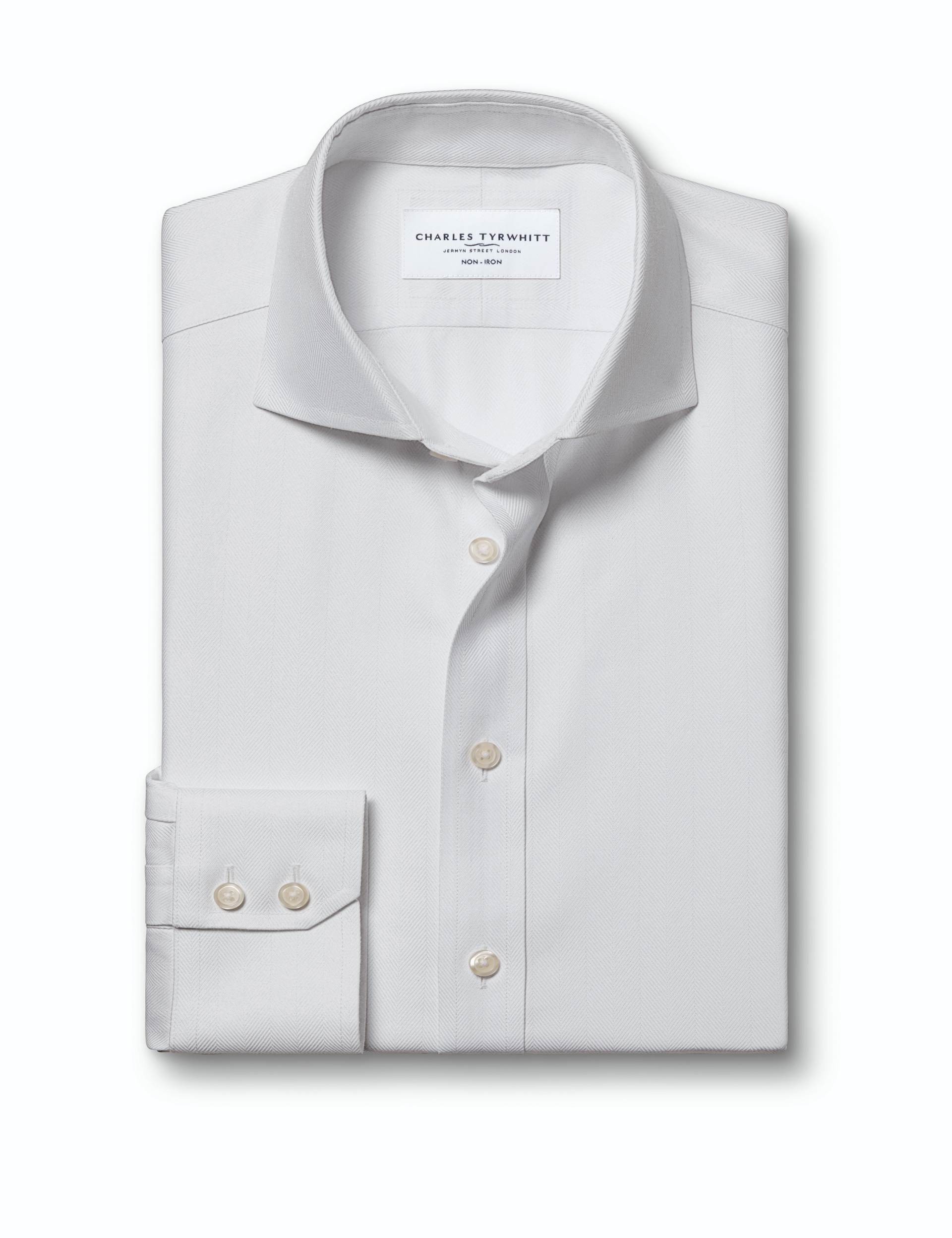 White non-iron herringbone cutaway slim fit shirt 7