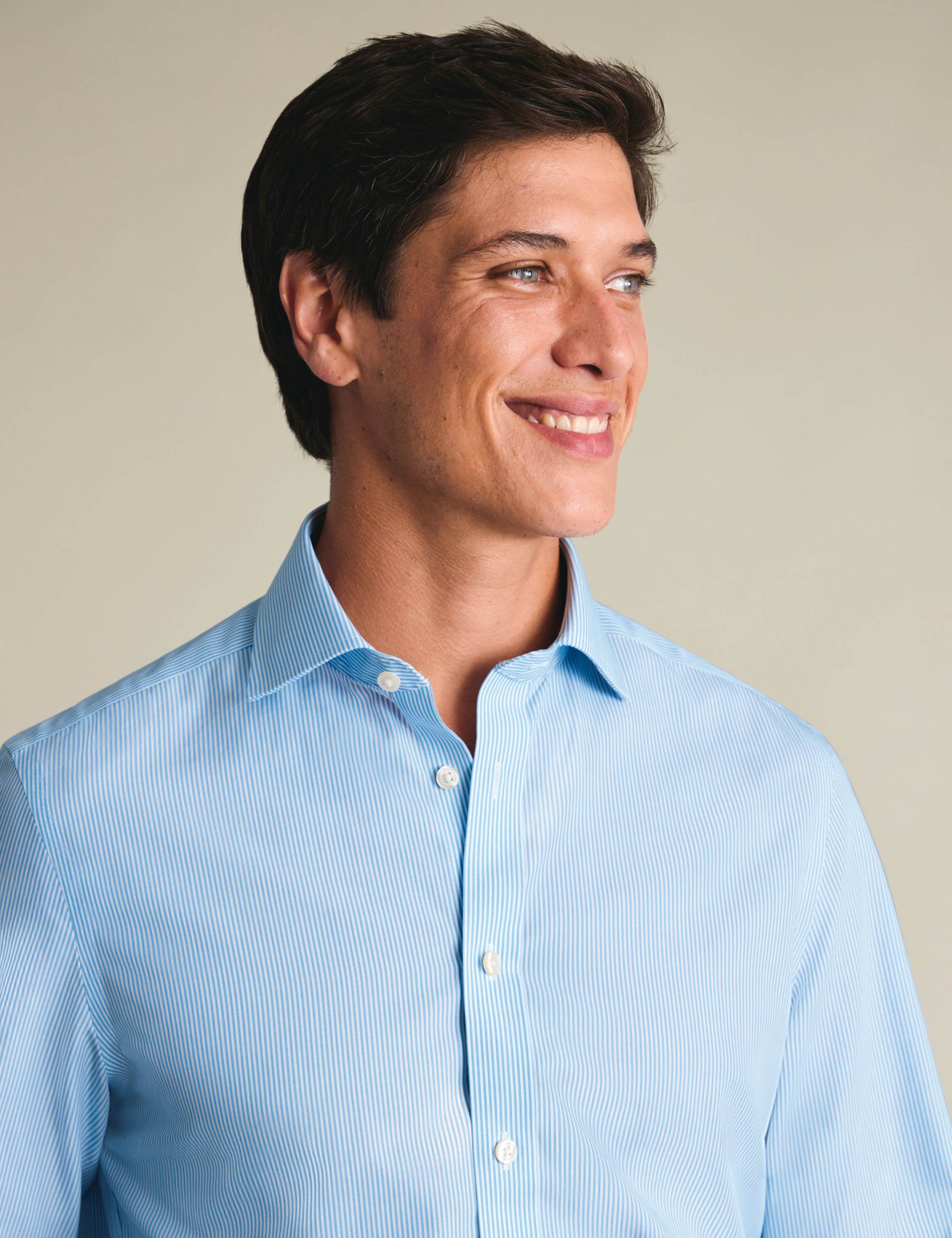Cornflower blue Bengal stripe non-iron poplin cutaway slim fit shirt 2
