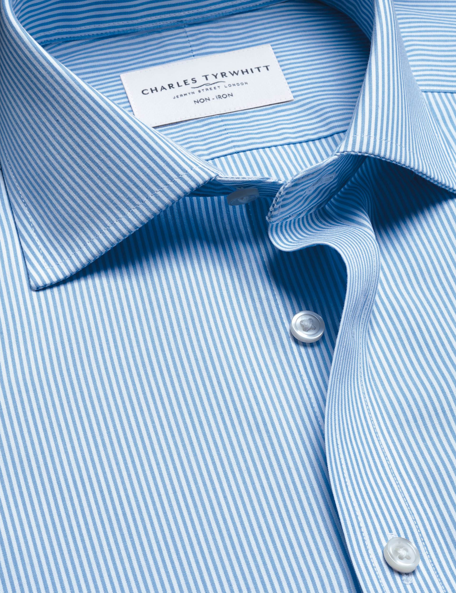 Cornflower blue Bengal stripe non-iron poplin cutaway slim fit shirt 5