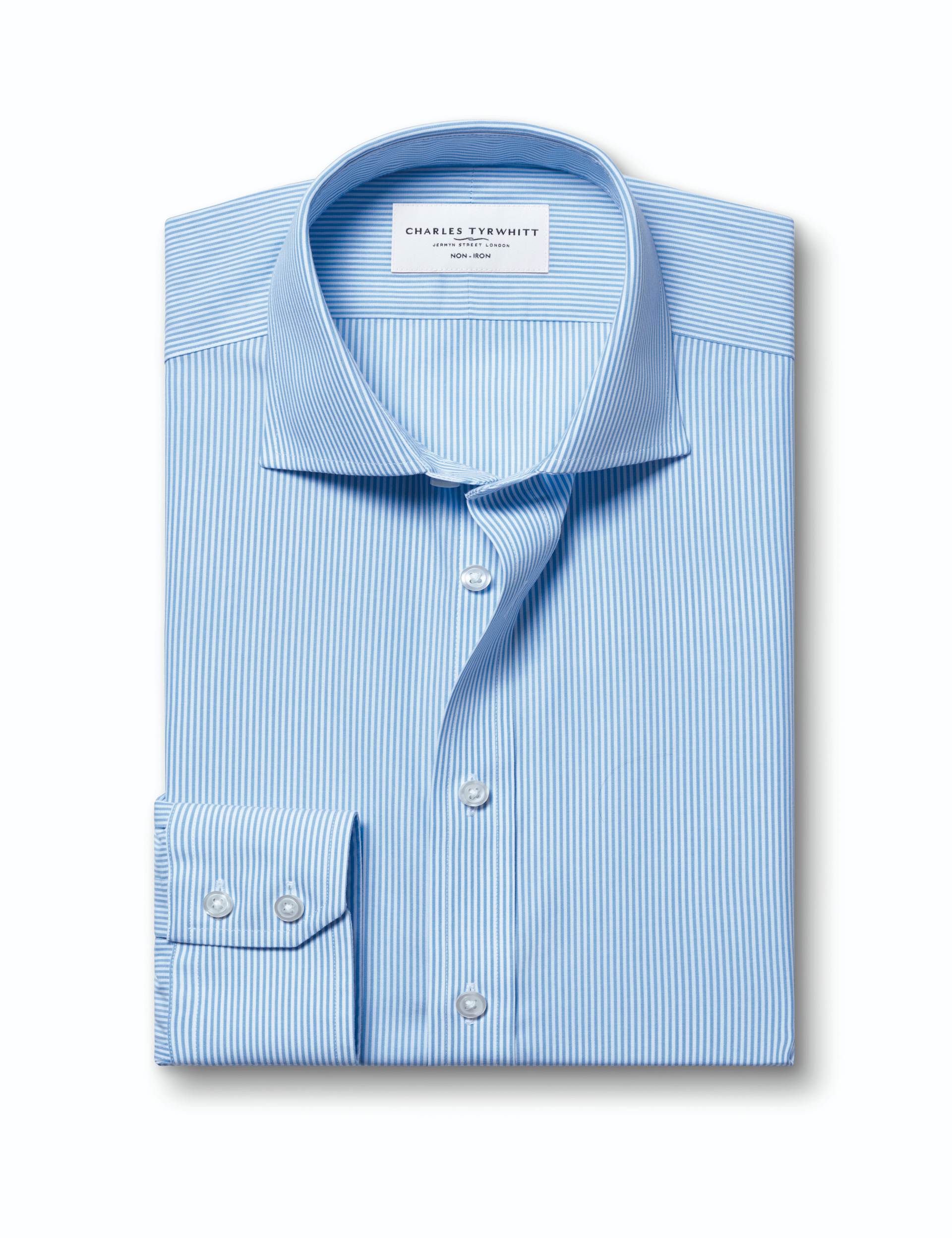 Cornflower blue Bengal stripe non-iron poplin cutaway slim fit shirt 6