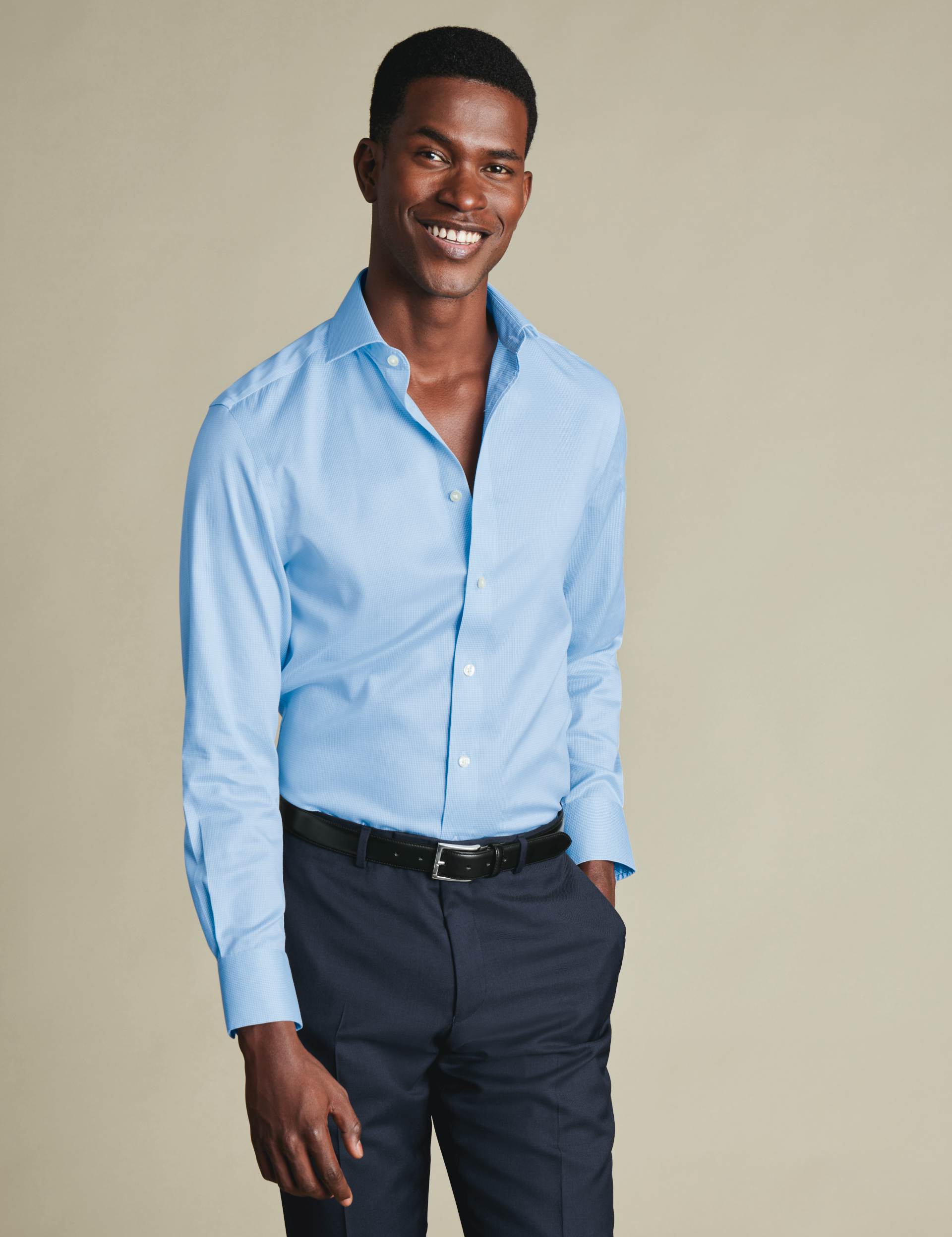 Sky blue puppytooth non-iron twill cutaway slim fit