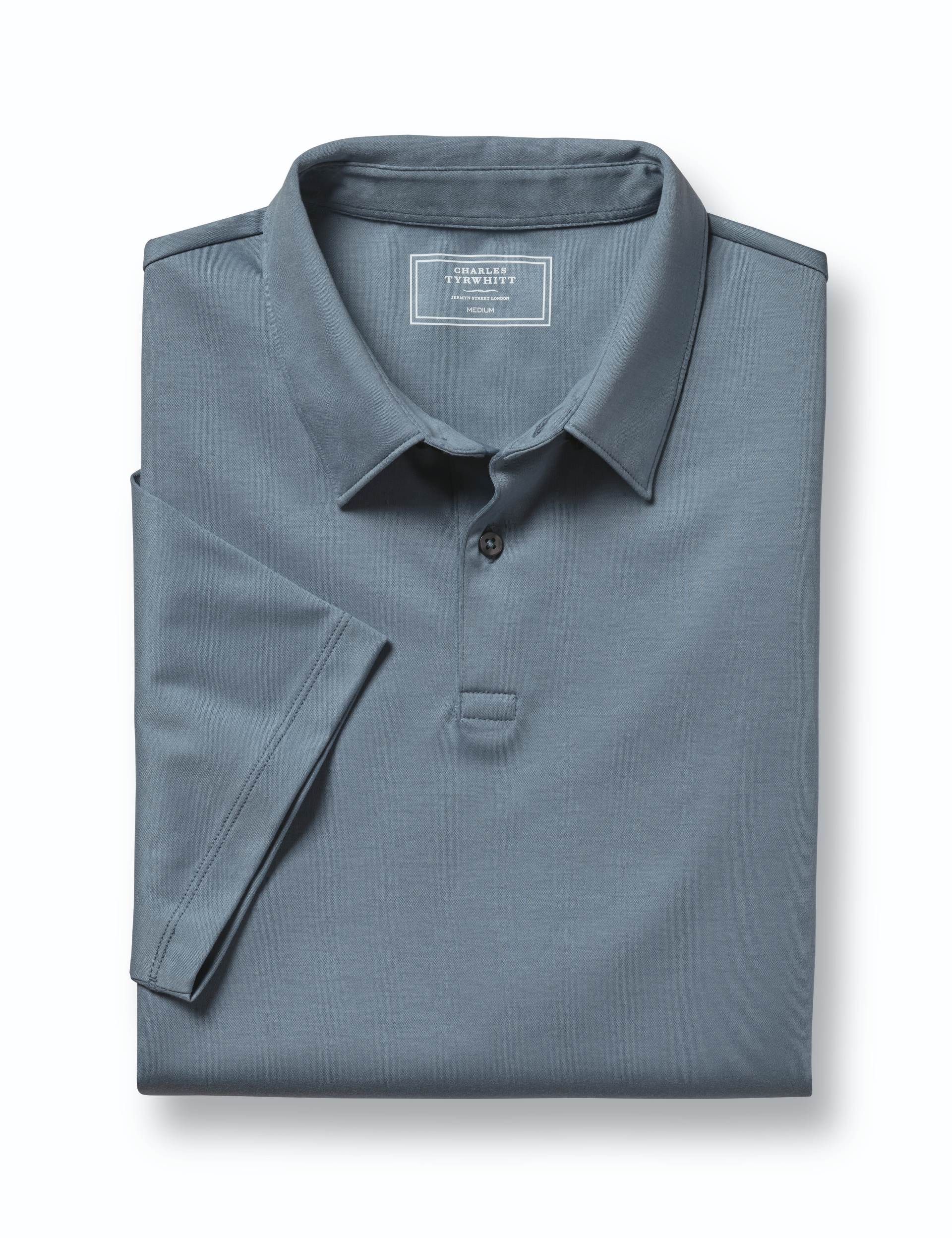 Steel blue short sleeve cotton polo 3