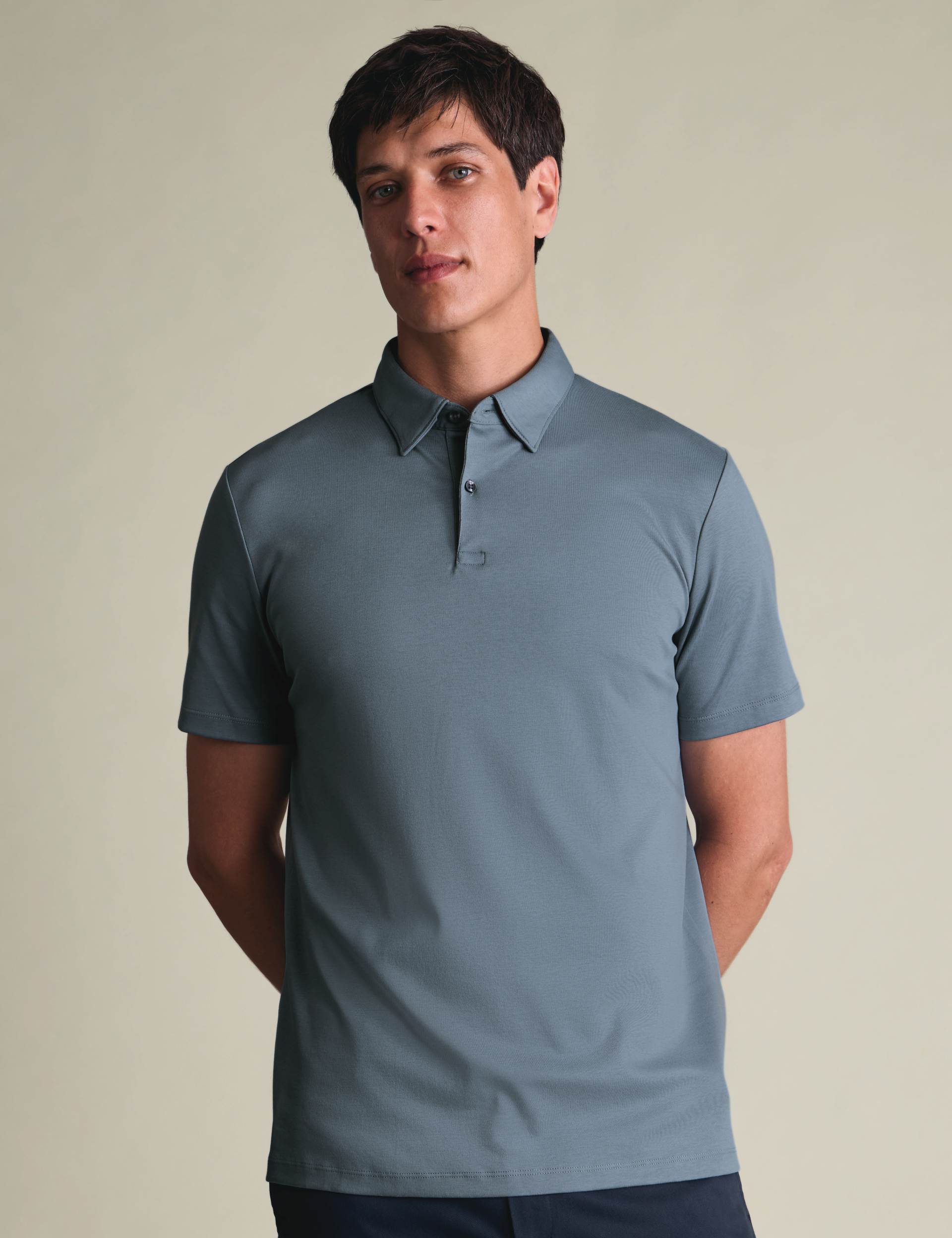 Steel blue short sleeve cotton polo 6