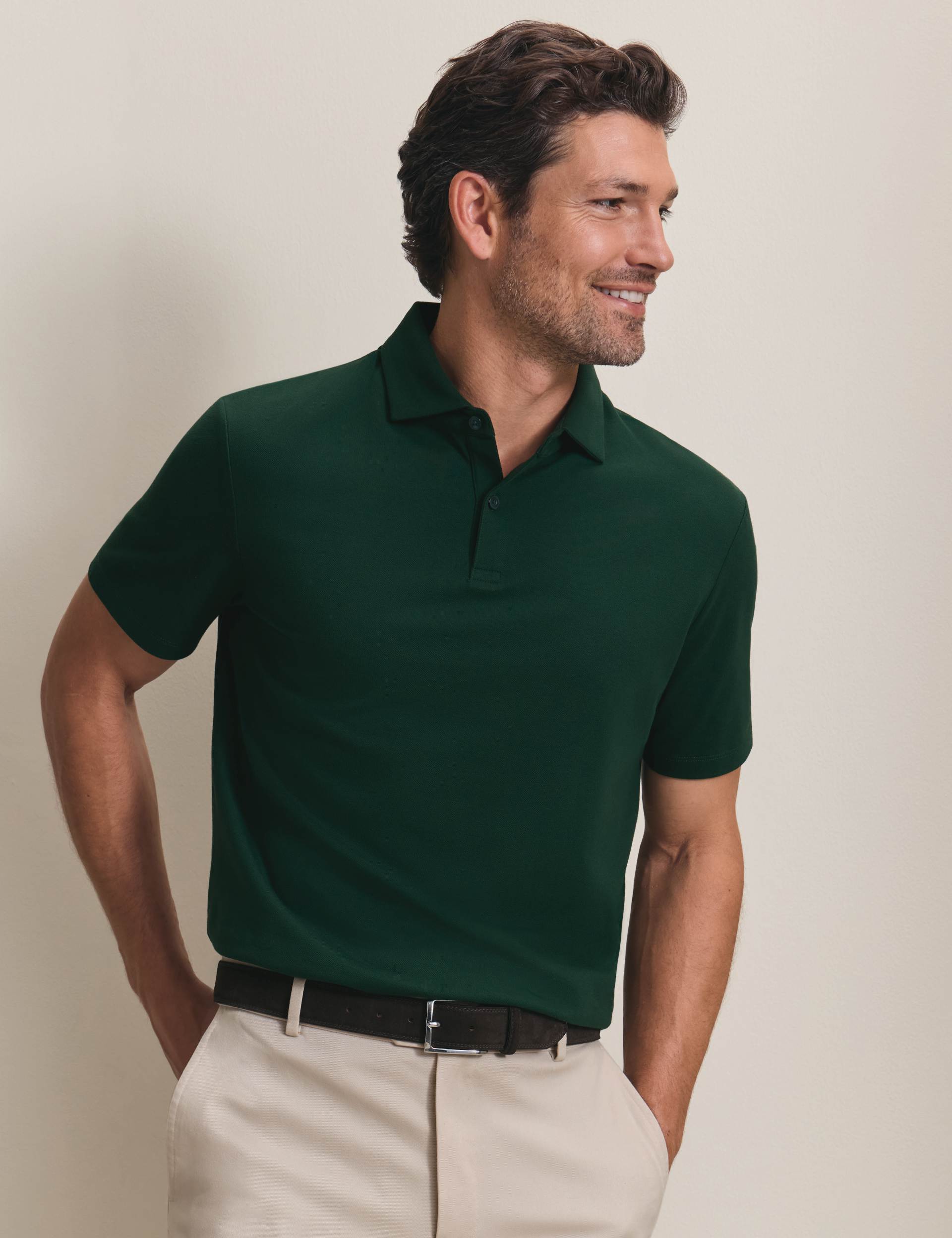 Dark green short sleeve cotton stretch smart pique polo 1
