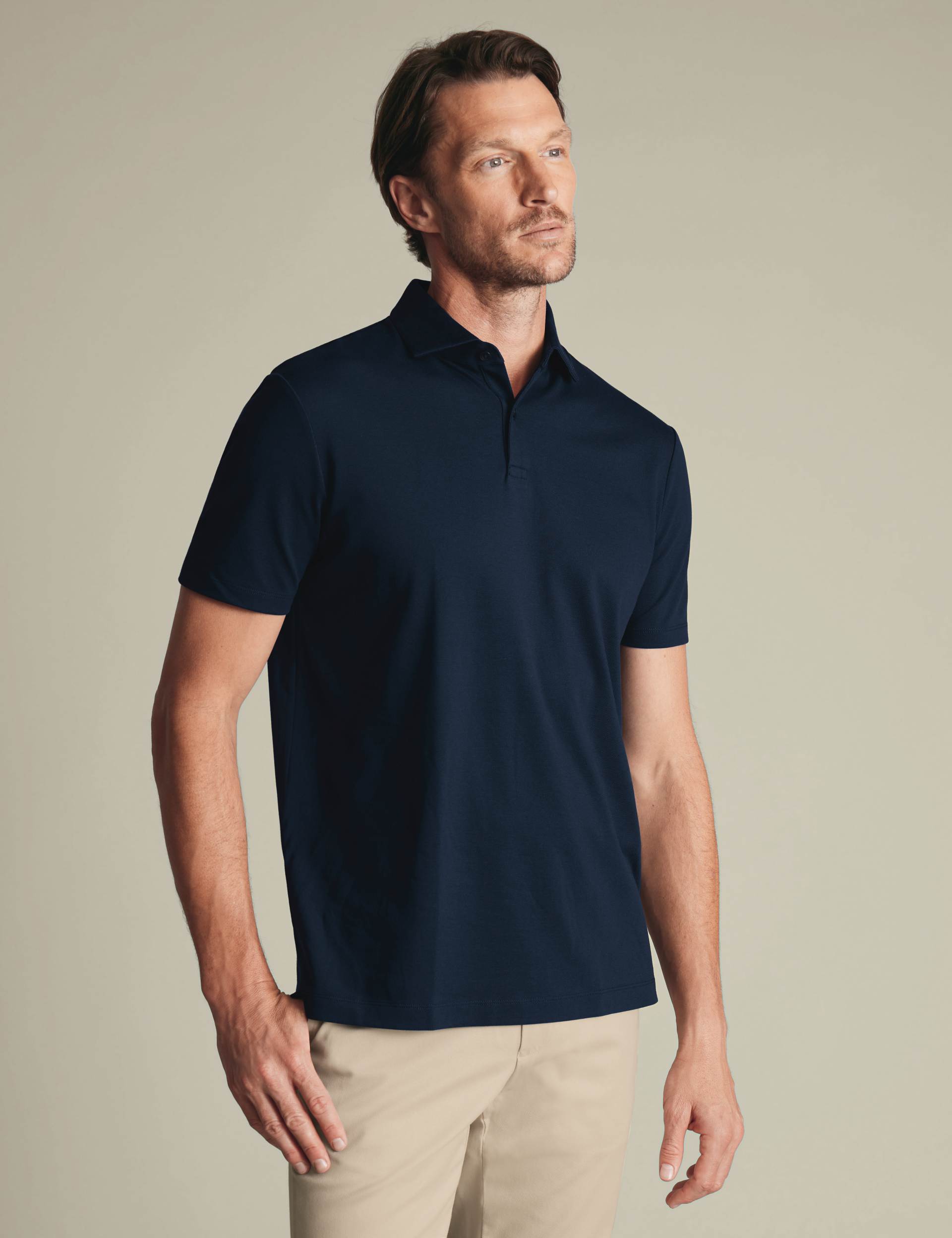 Navy blue short sleeve cotton stretch smart pique polo 2