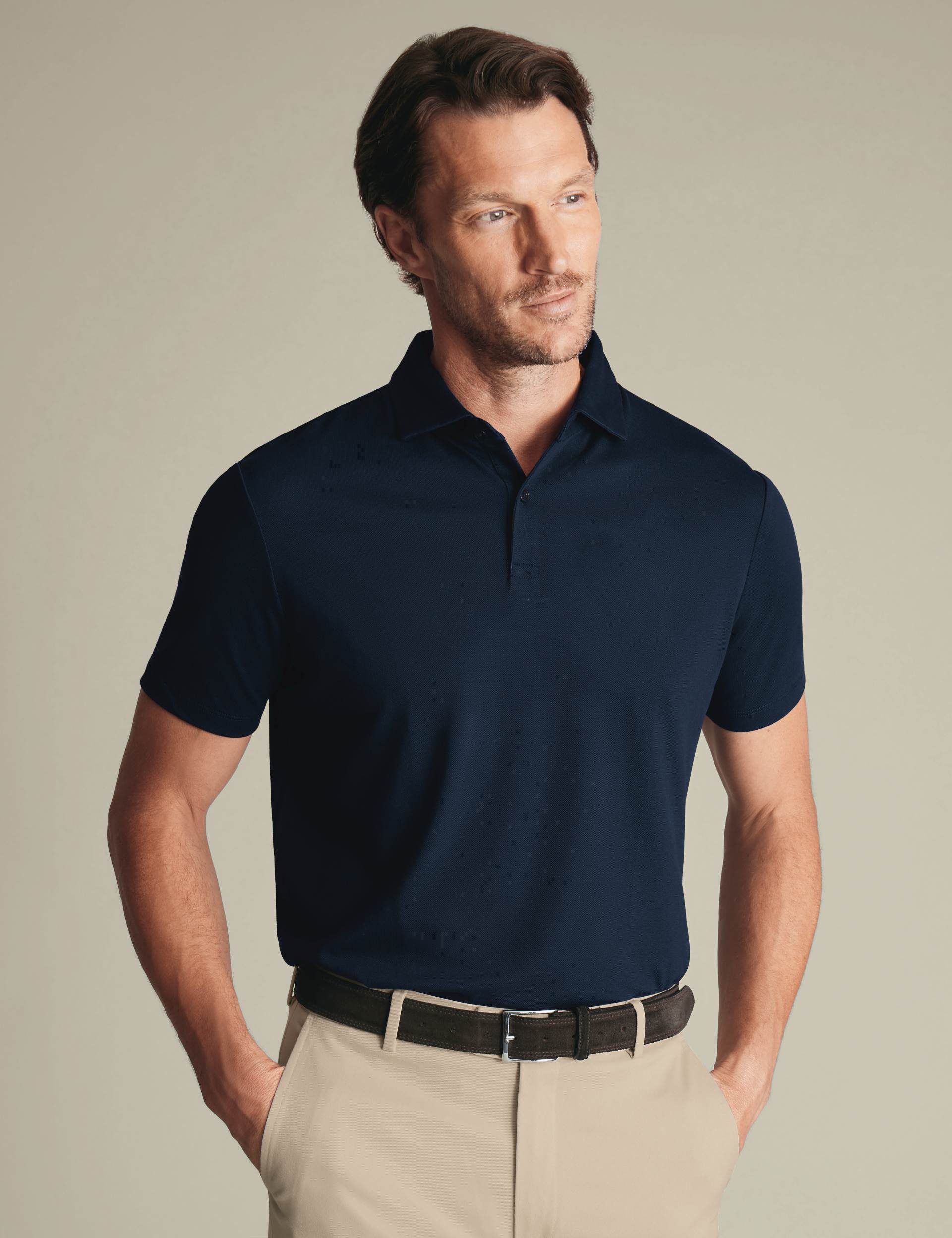 Navy blue short sleeve cotton stretch smart pique polo 4