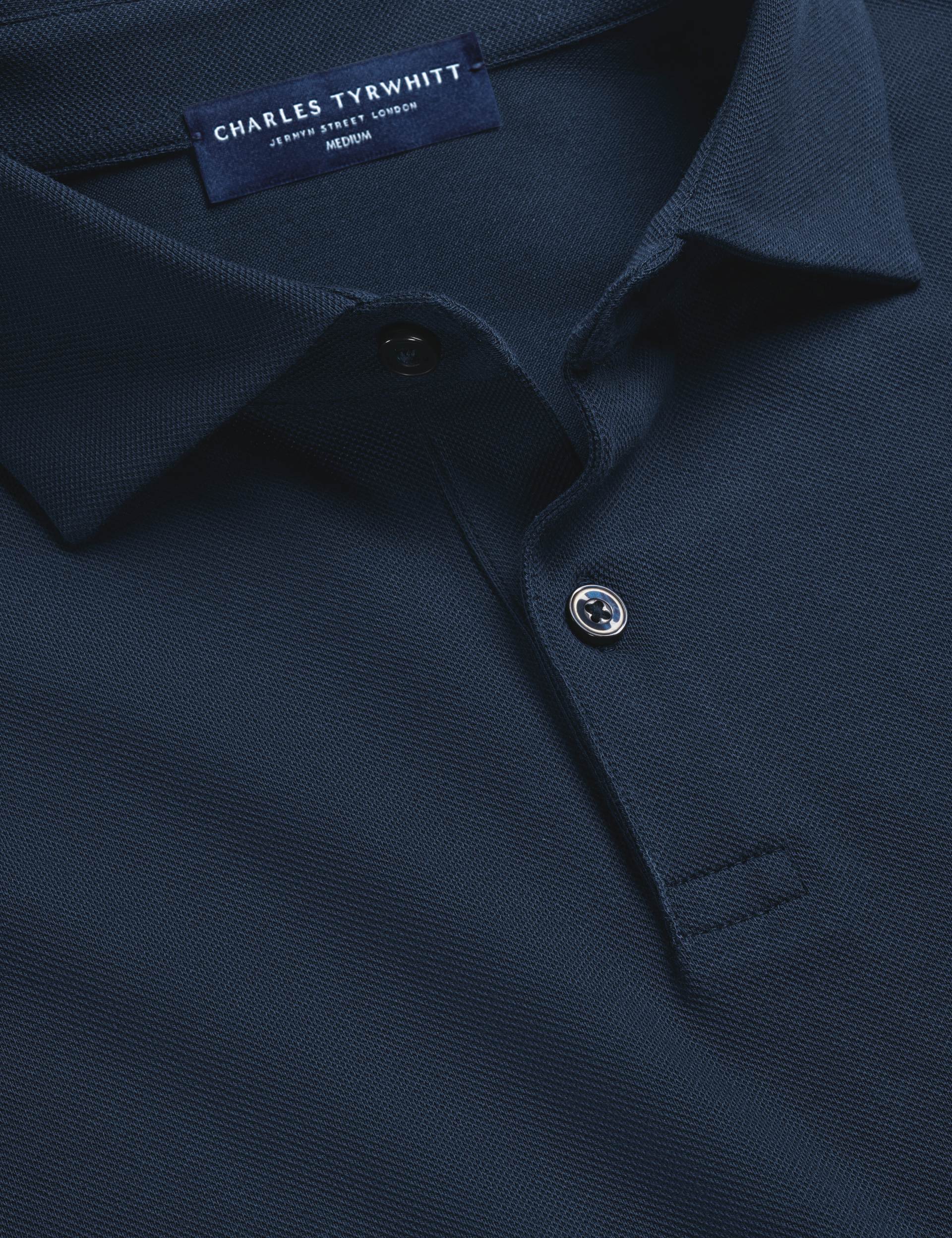 Navy blue short sleeve cotton stretch smart pique polo 5
