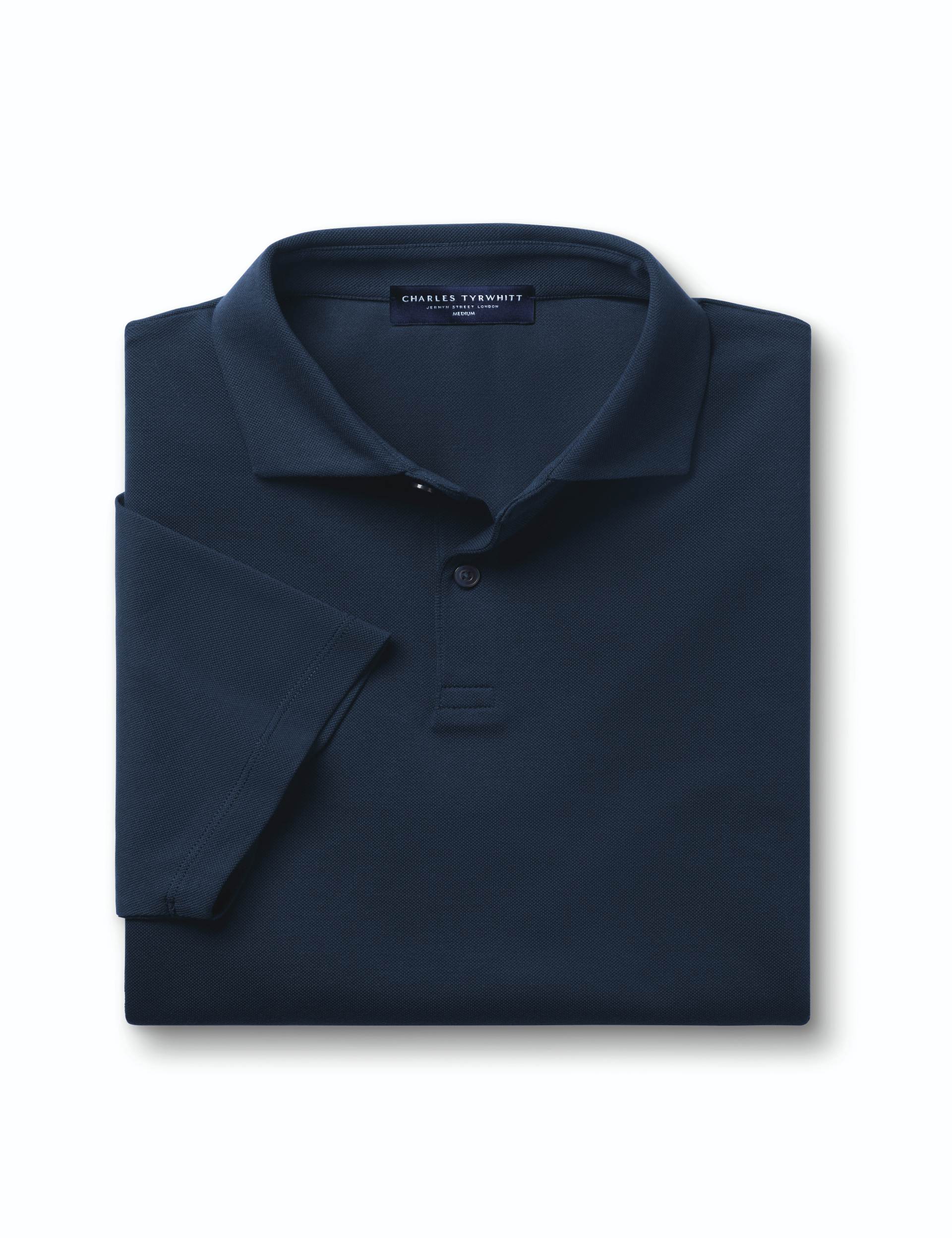 Navy blue short sleeve cotton stretch smart pique polo 6