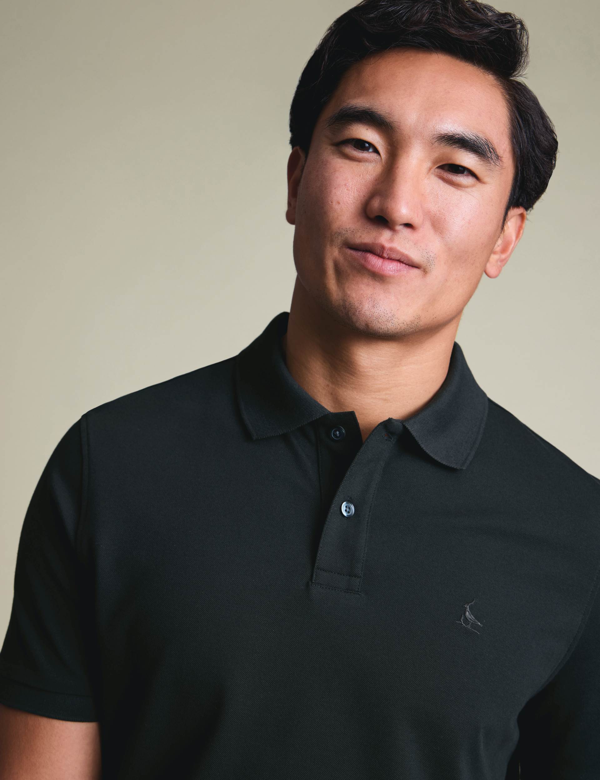 Black solid short sleeve cotton stretch pique polo 2