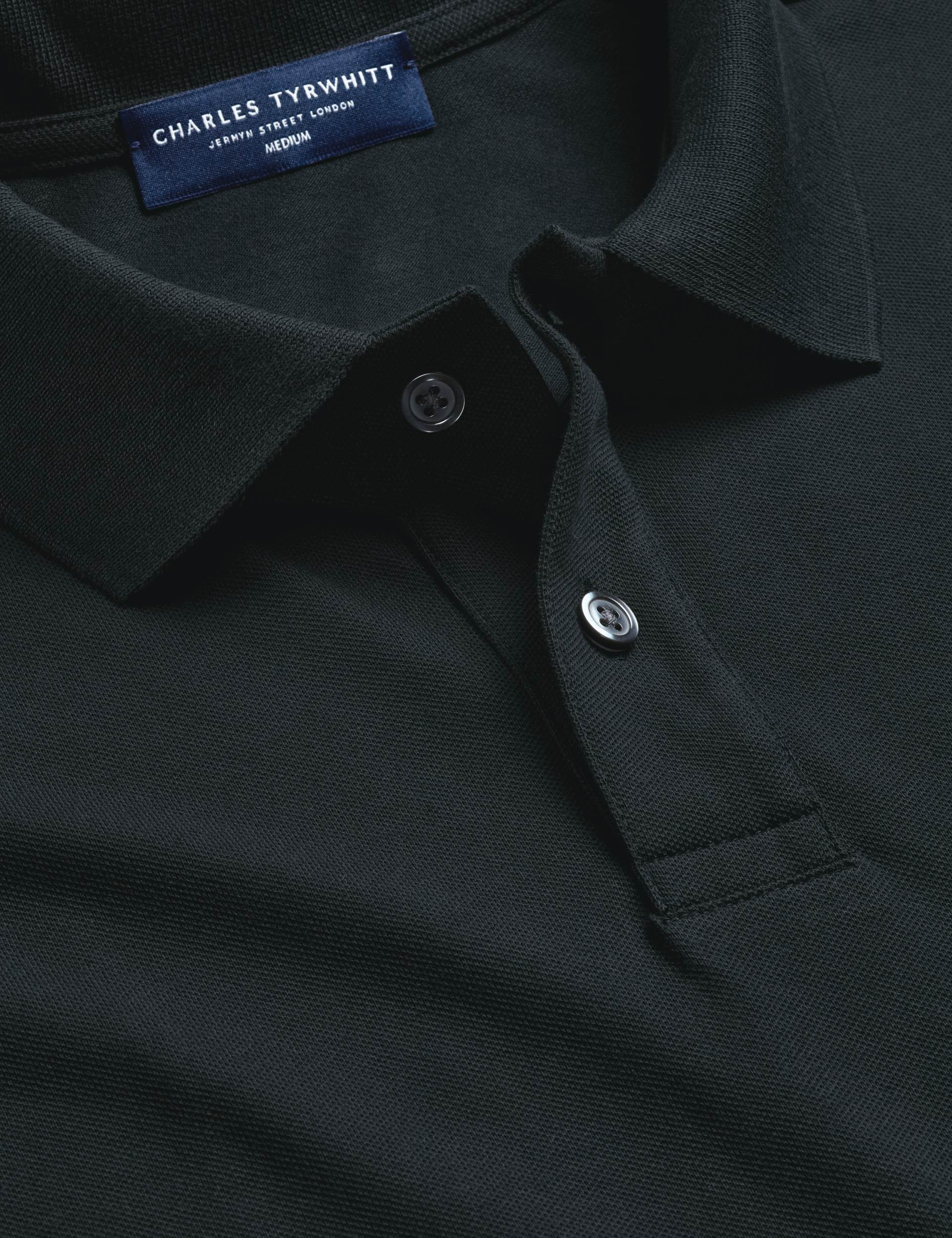 Black solid short sleeve cotton stretch pique polo 3