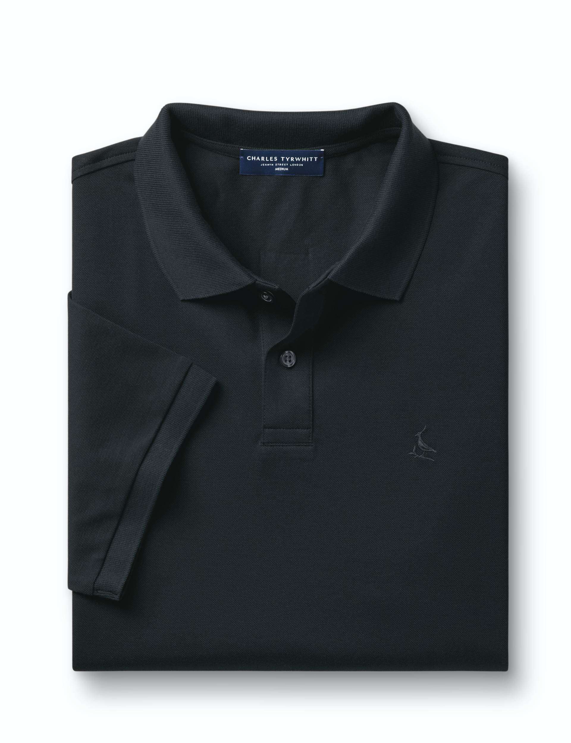 Black solid short sleeve cotton stretch pique polo 4