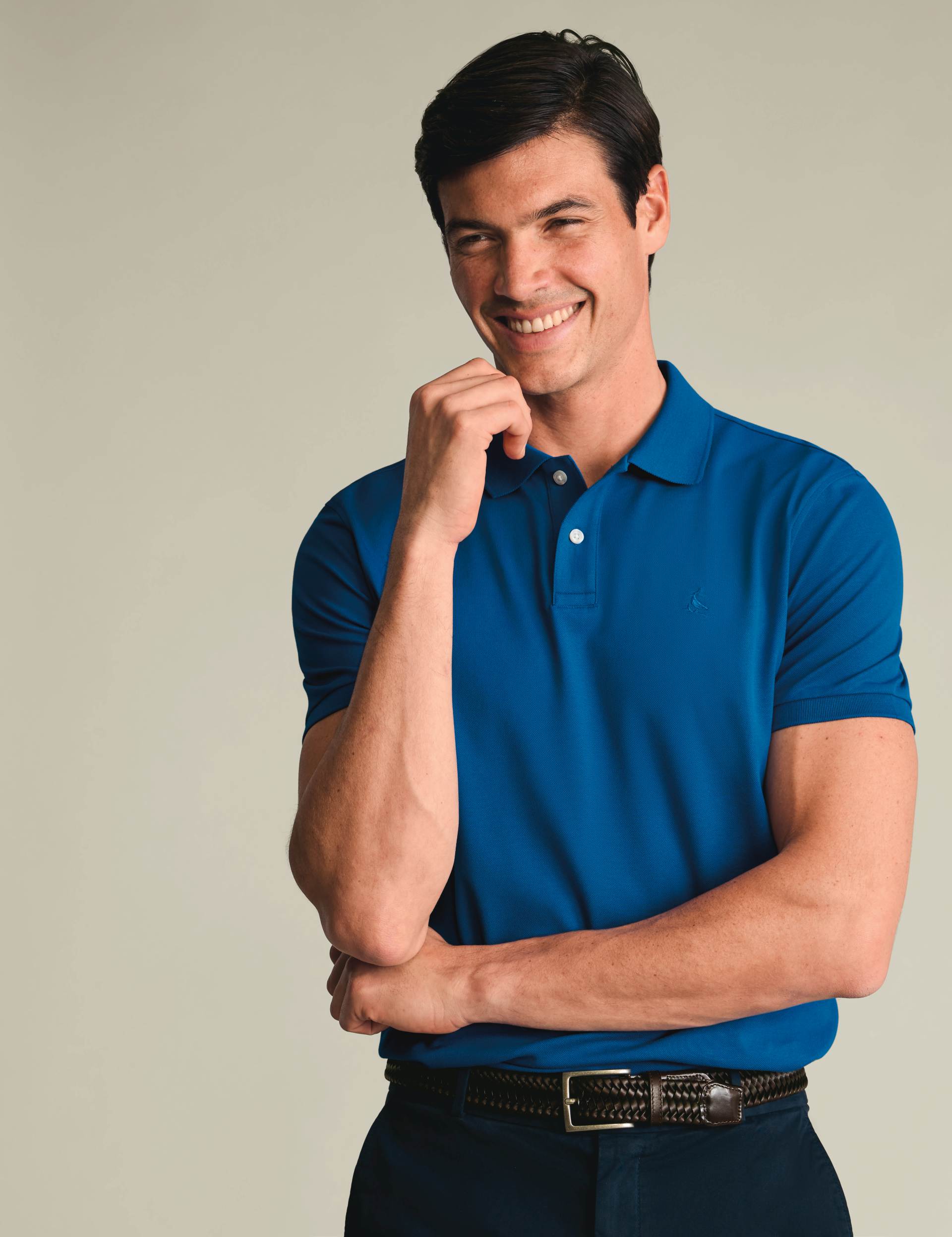 Cobalt blue solid short sleeve cotton stretch pique polo