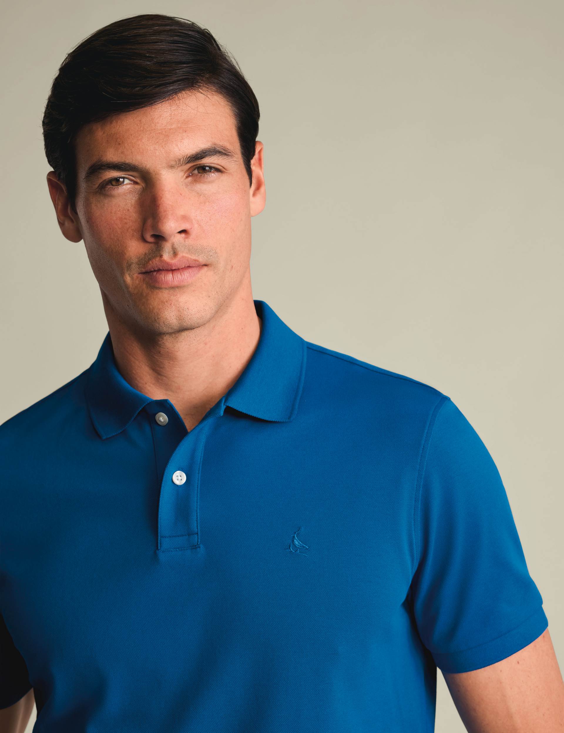 Cobalt blue solid short sleeve cotton stretch pique polo 3