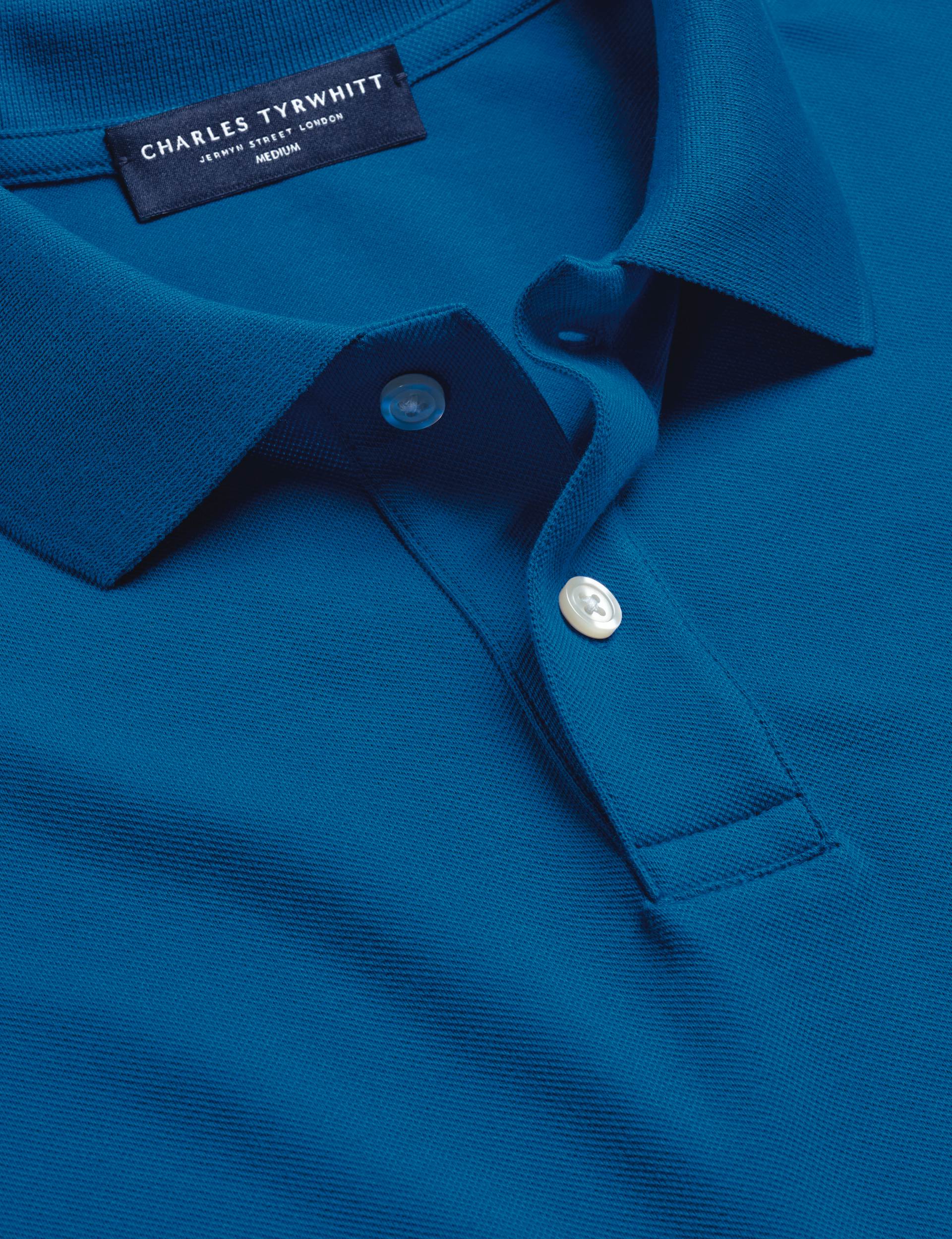 Cobalt blue solid short sleeve cotton stretch pique polo 4