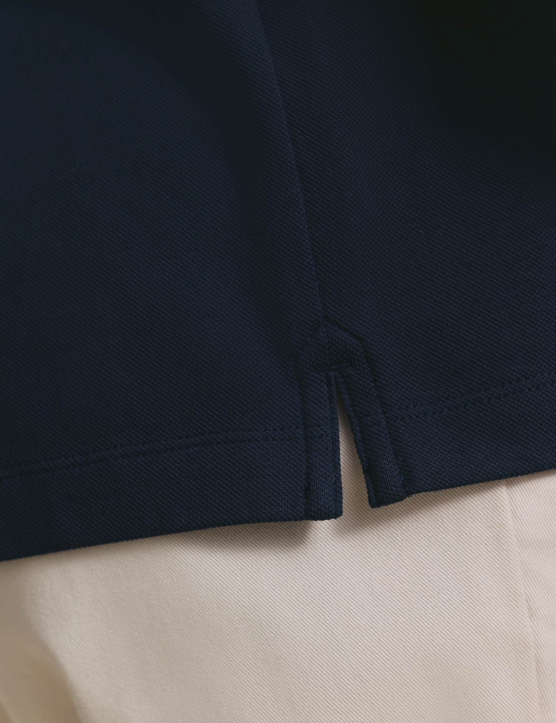 Navy blue solid short sleeve cotton stretch pique polo 4
