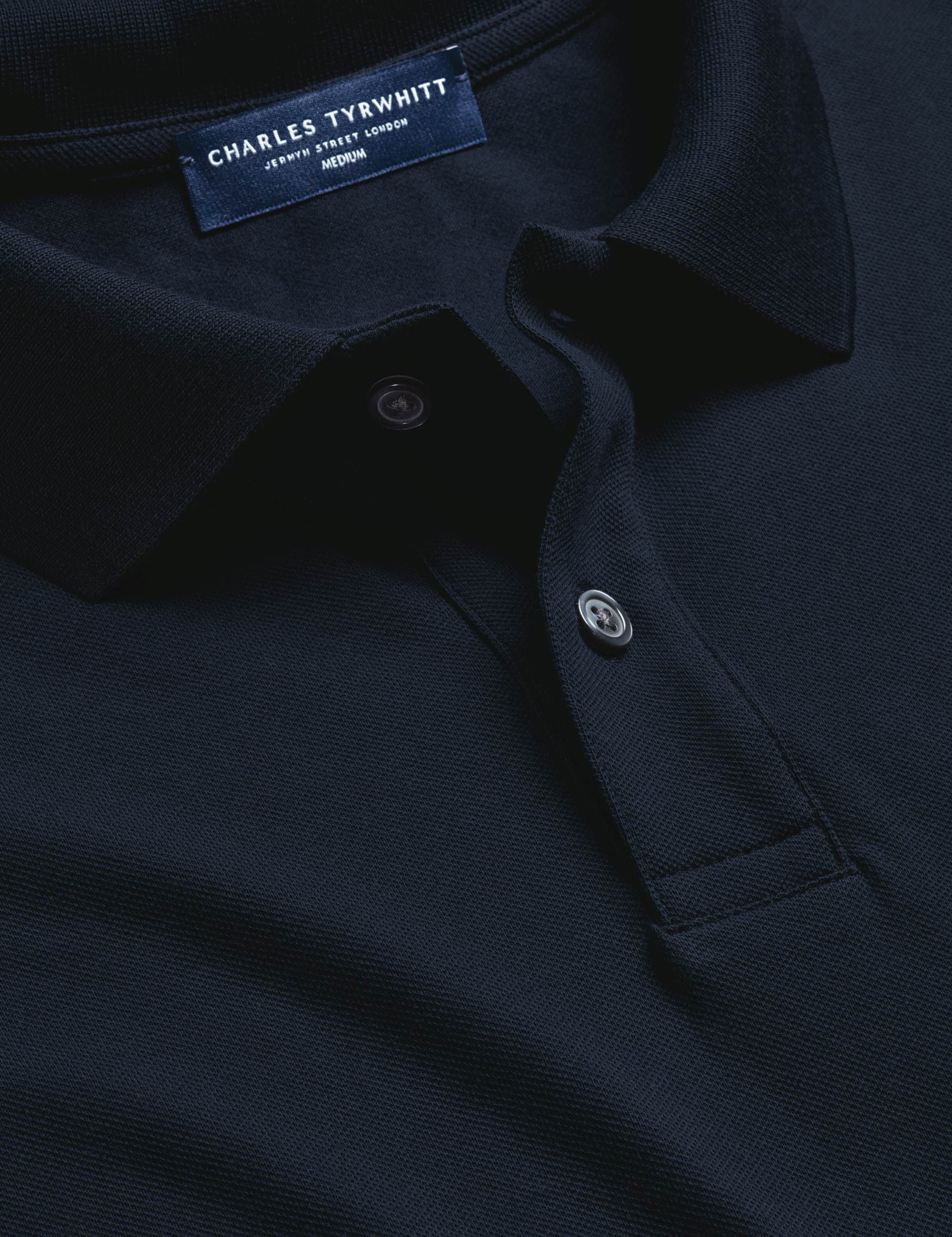Navy blue solid short sleeve cotton stretch pique polo 5
