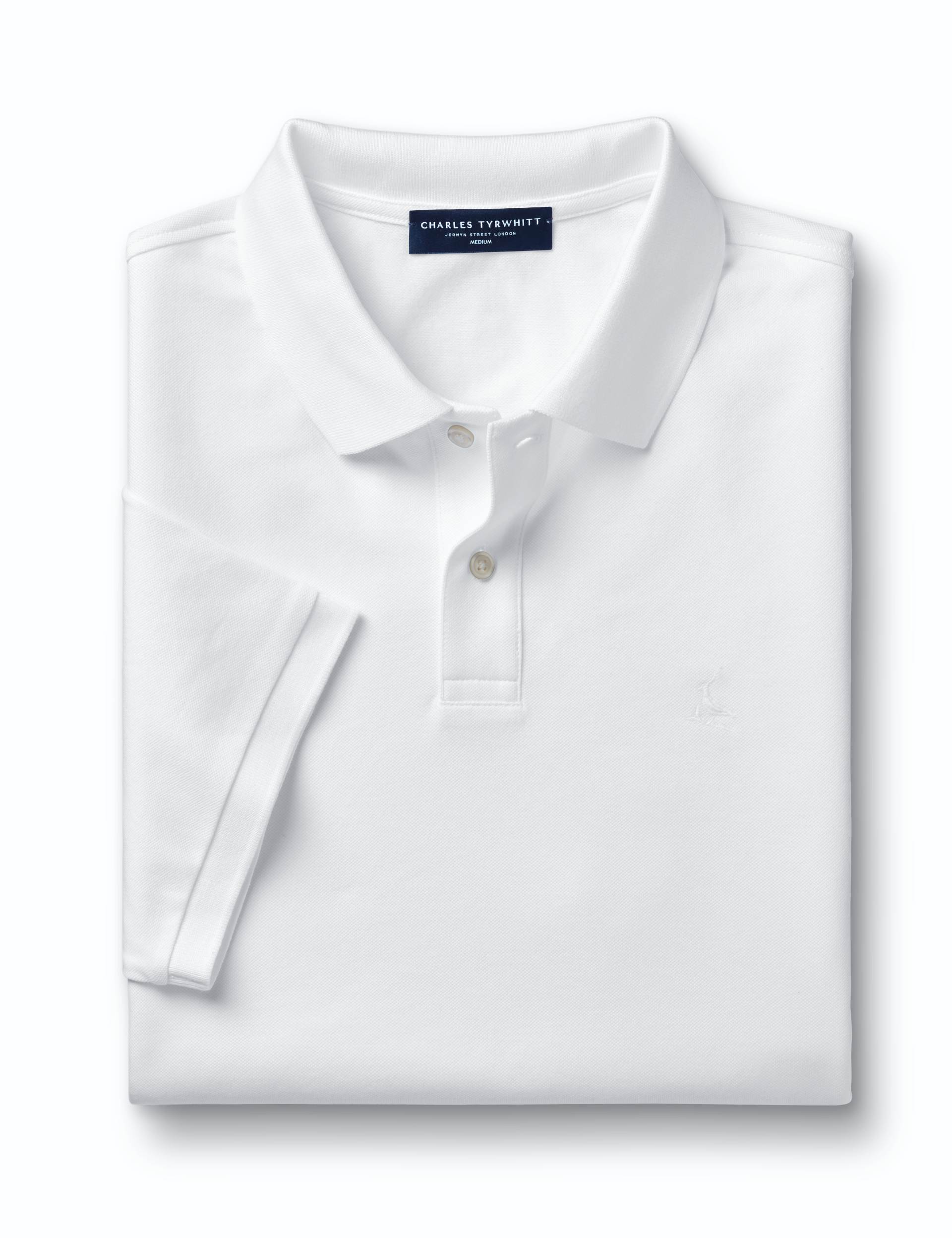 White solid short sleeve cotton stretch pique polo 4