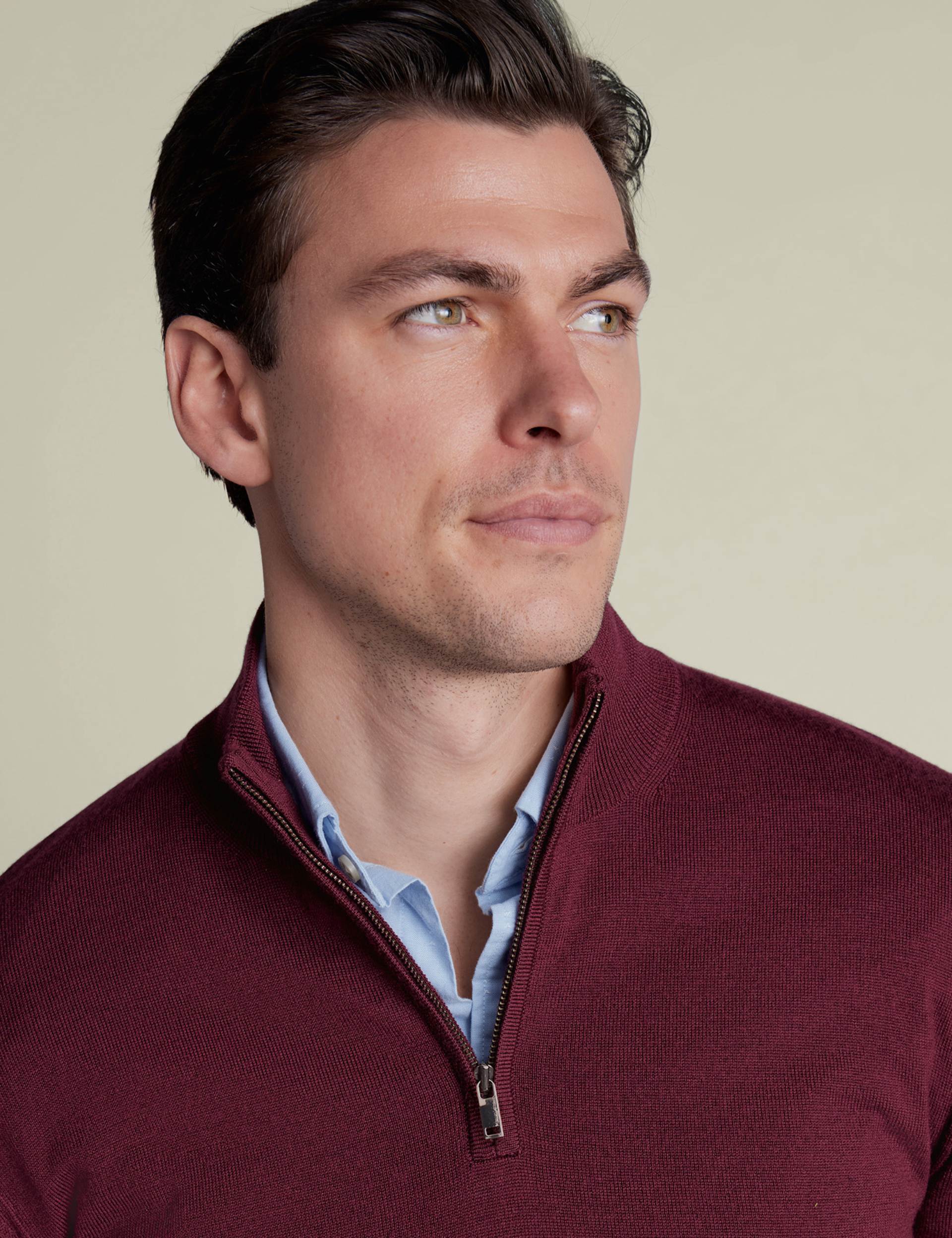 Burgundy red pure merino zip neck jumper 3