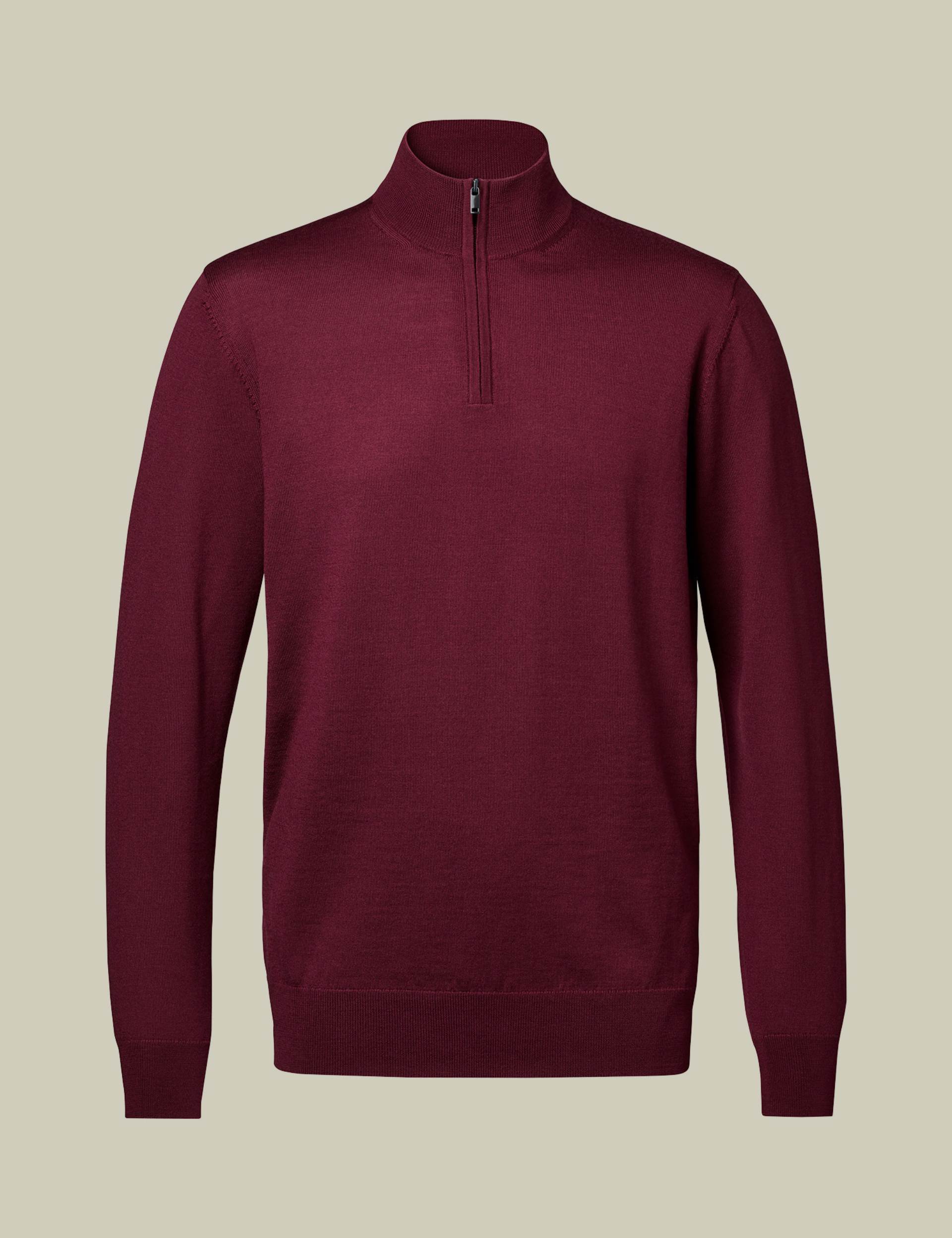 Burgundy red pure merino zip neck jumper 4