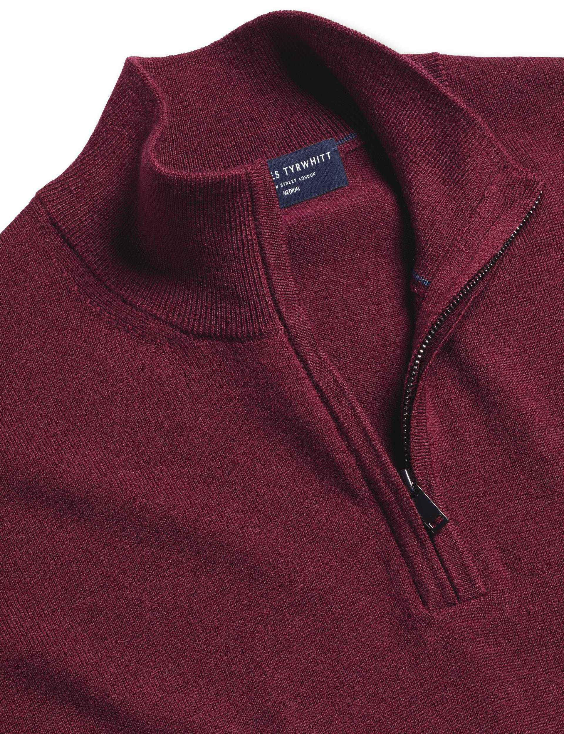 Burgundy red pure merino zip neck jumper 5