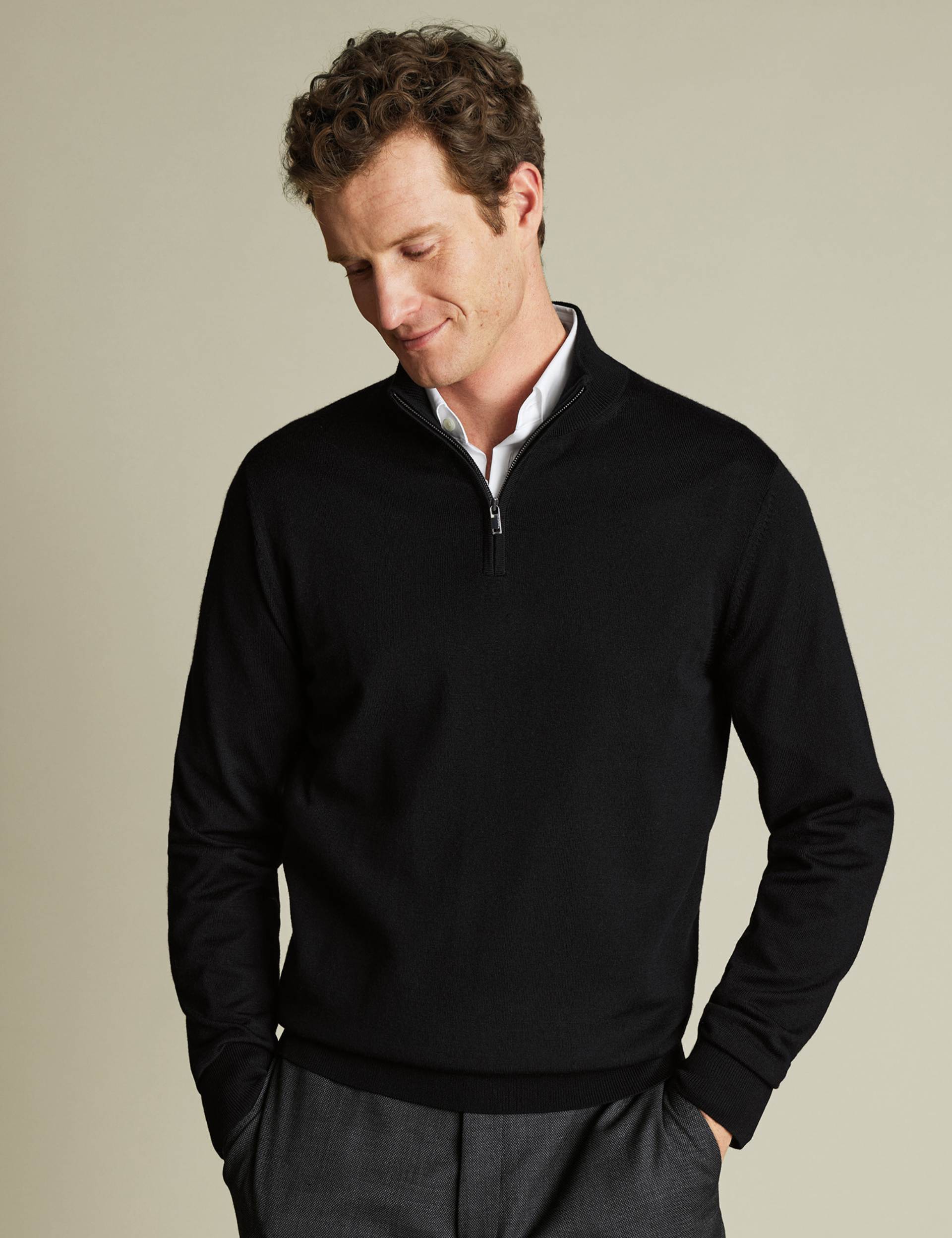 Black pure merino zip neck jumper 1