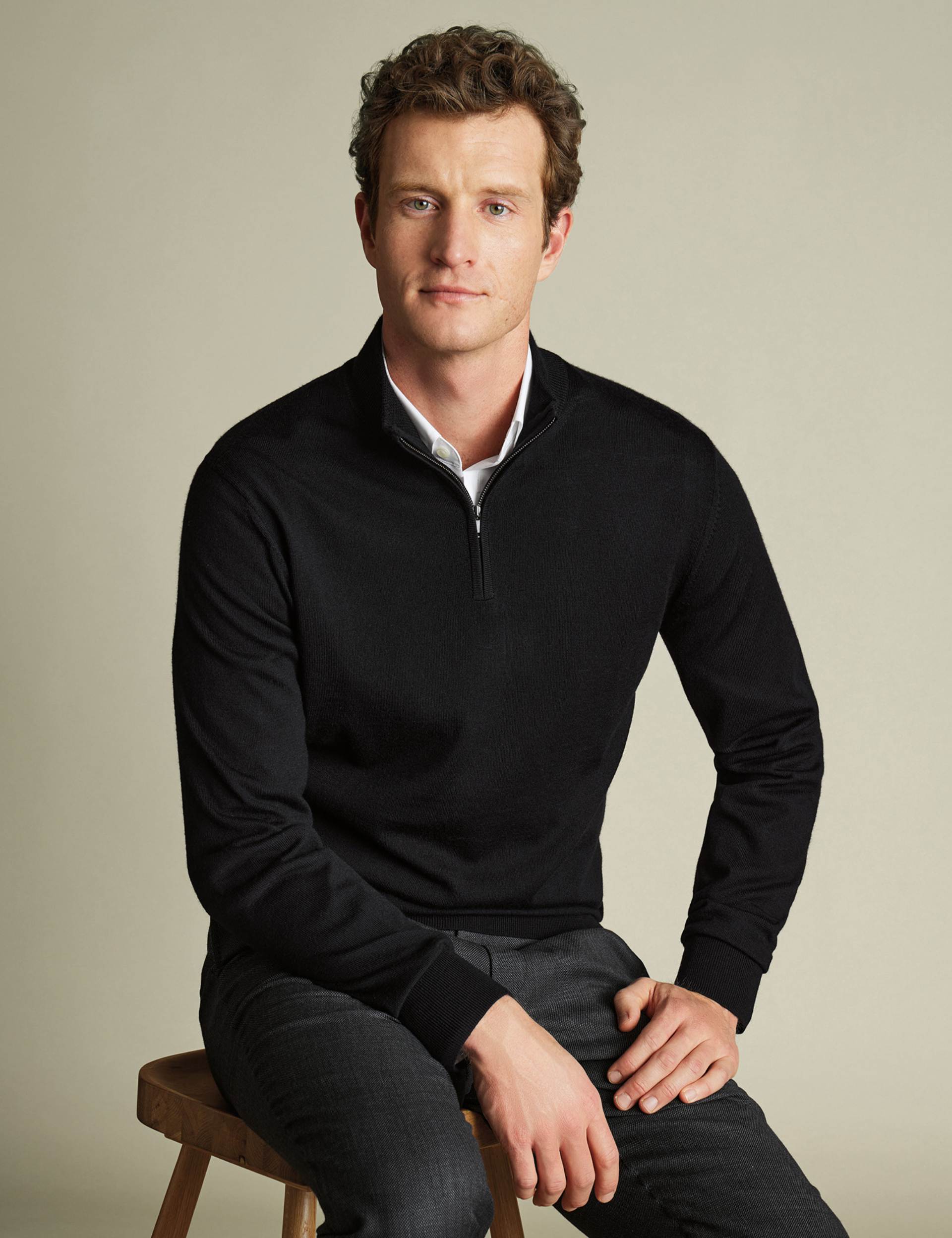 Black pure merino zip neck jumper 2