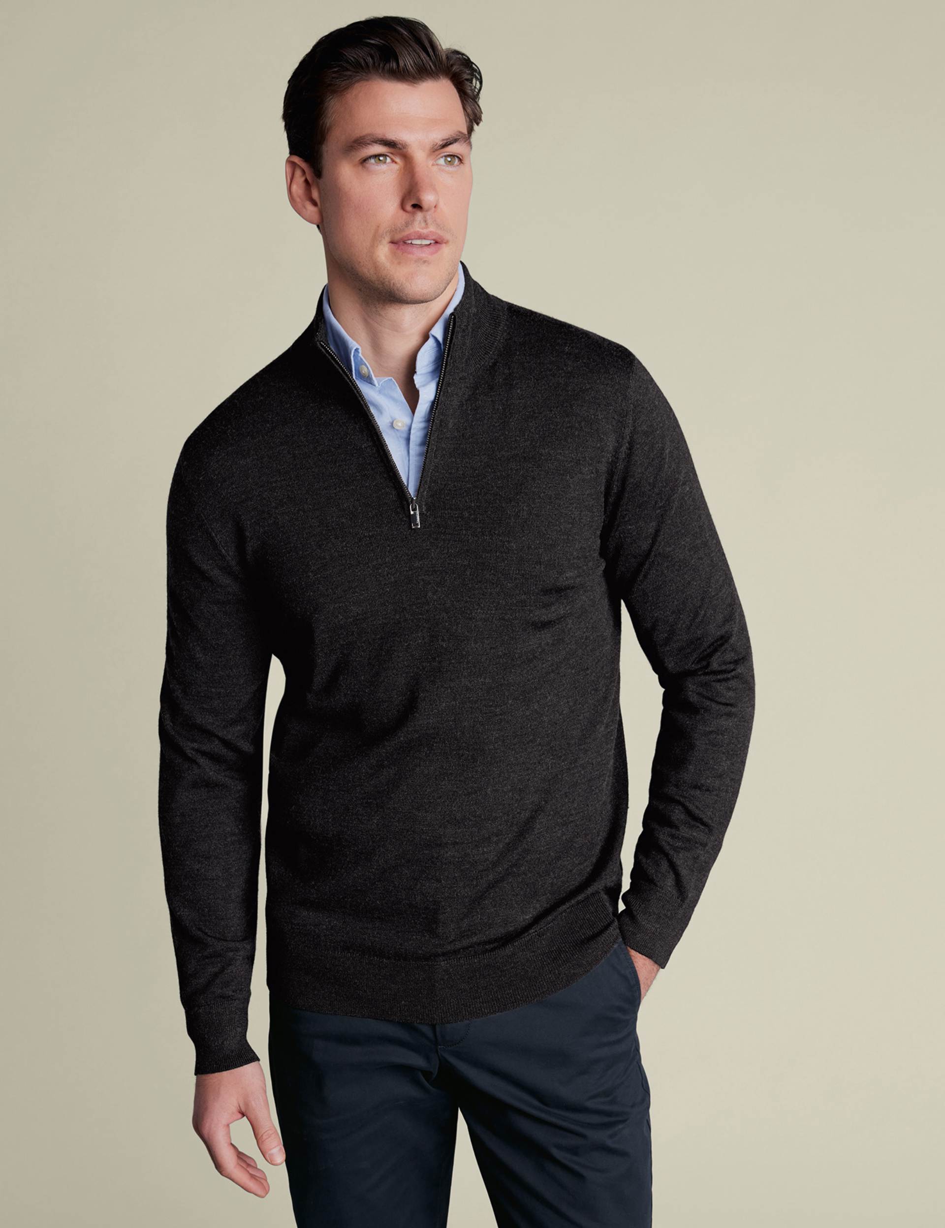 Charcoal grey pure merino zip neck jumper