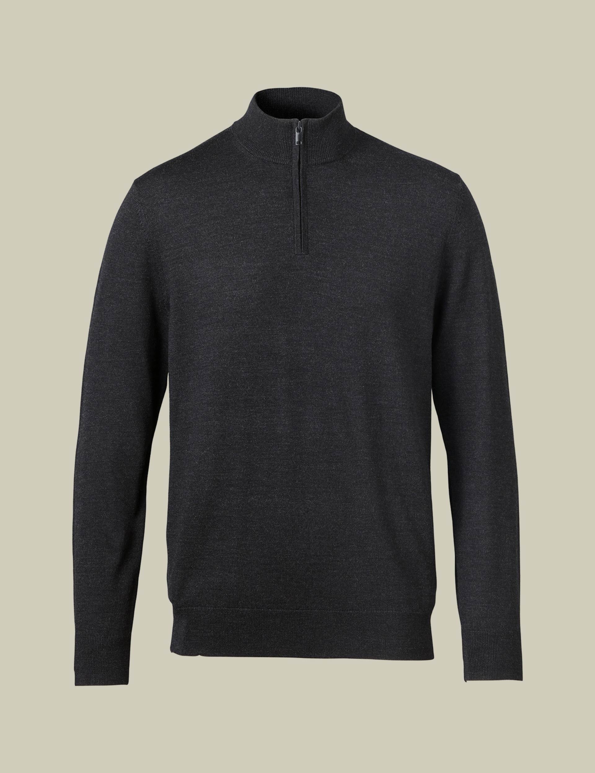 Charcoal grey pure merino zip neck jumper 3
