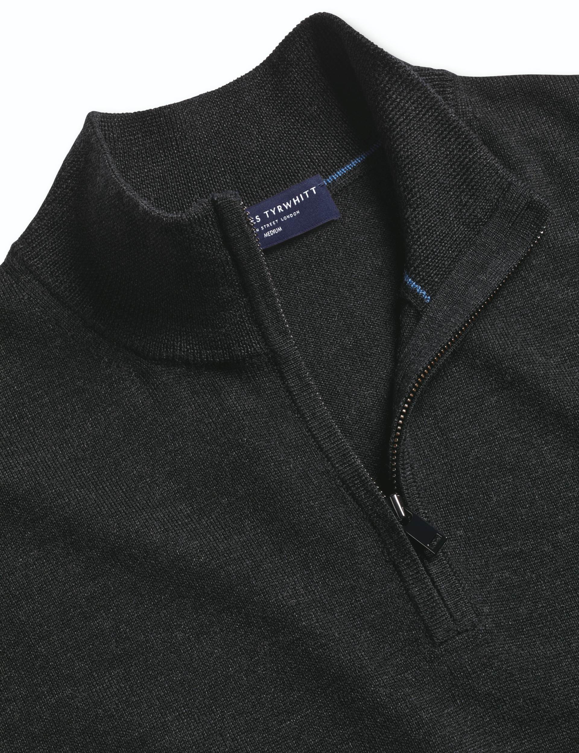 Charcoal grey pure merino zip neck jumper 4