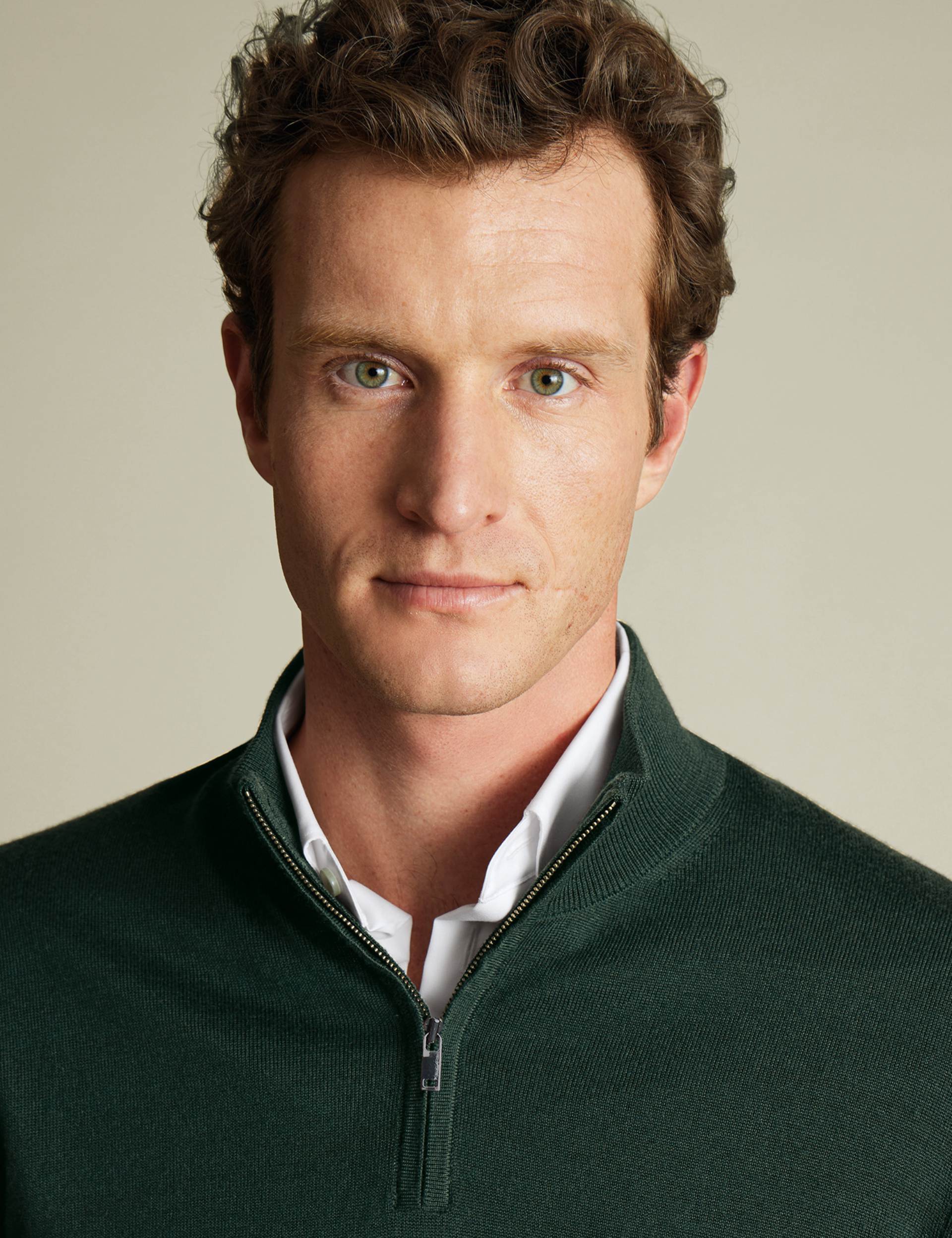 Forest green pure merino zip neck jumper 2
