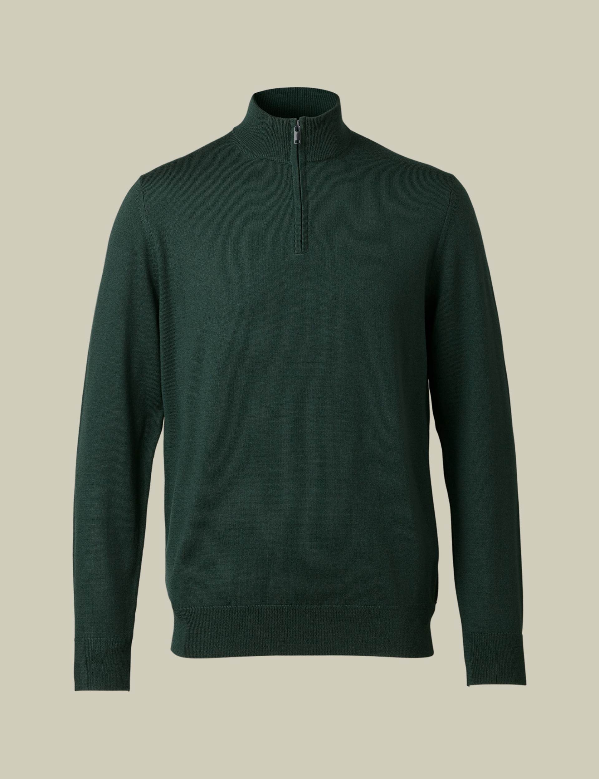 Forest green pure merino zip neck jumper 3