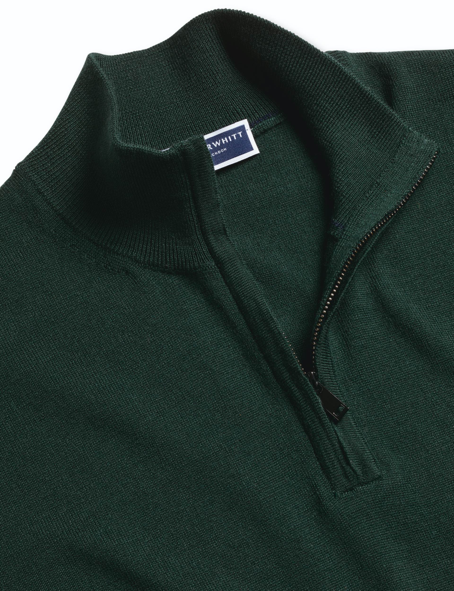 Forest green pure merino zip neck jumper 4