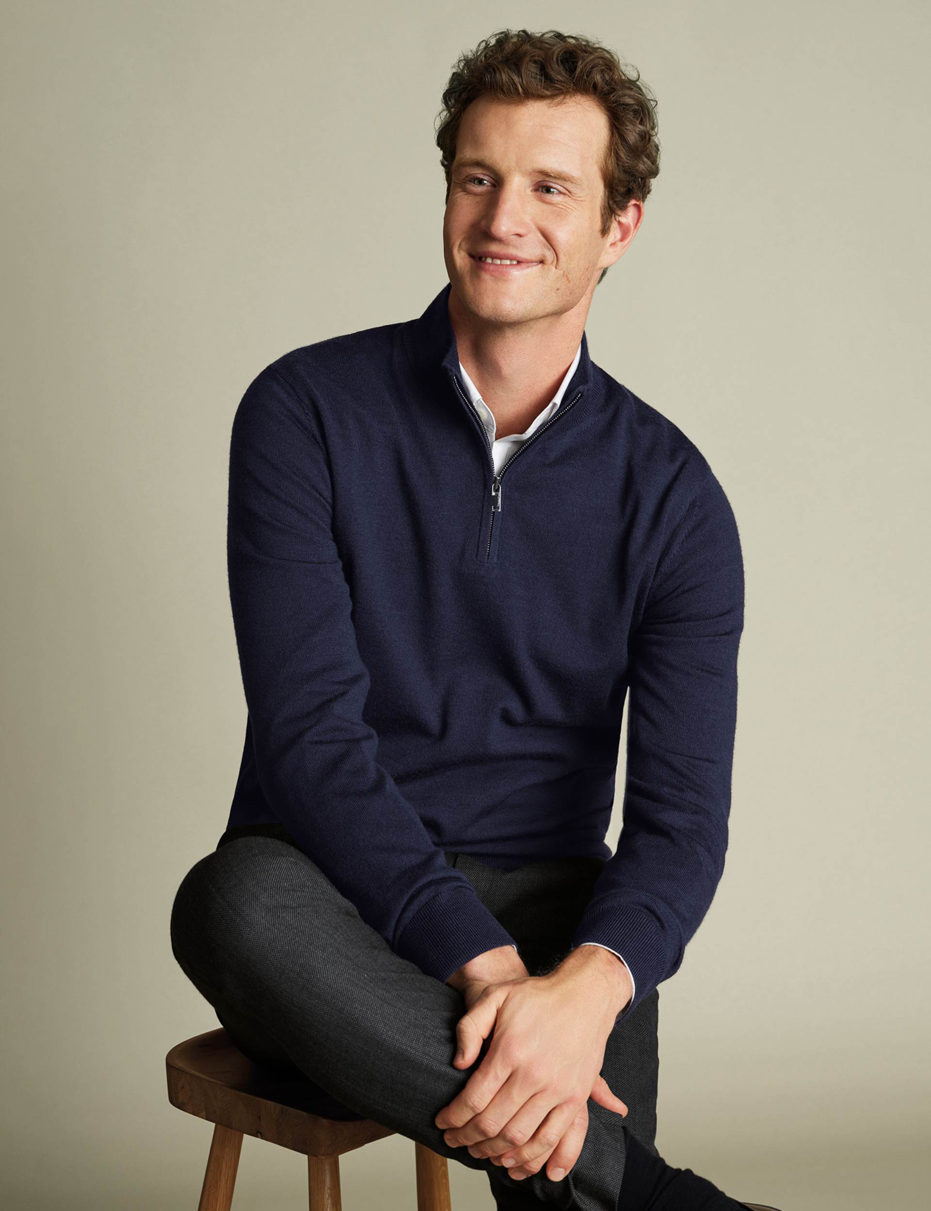 Navy blue pure merino zip neck jumper 2