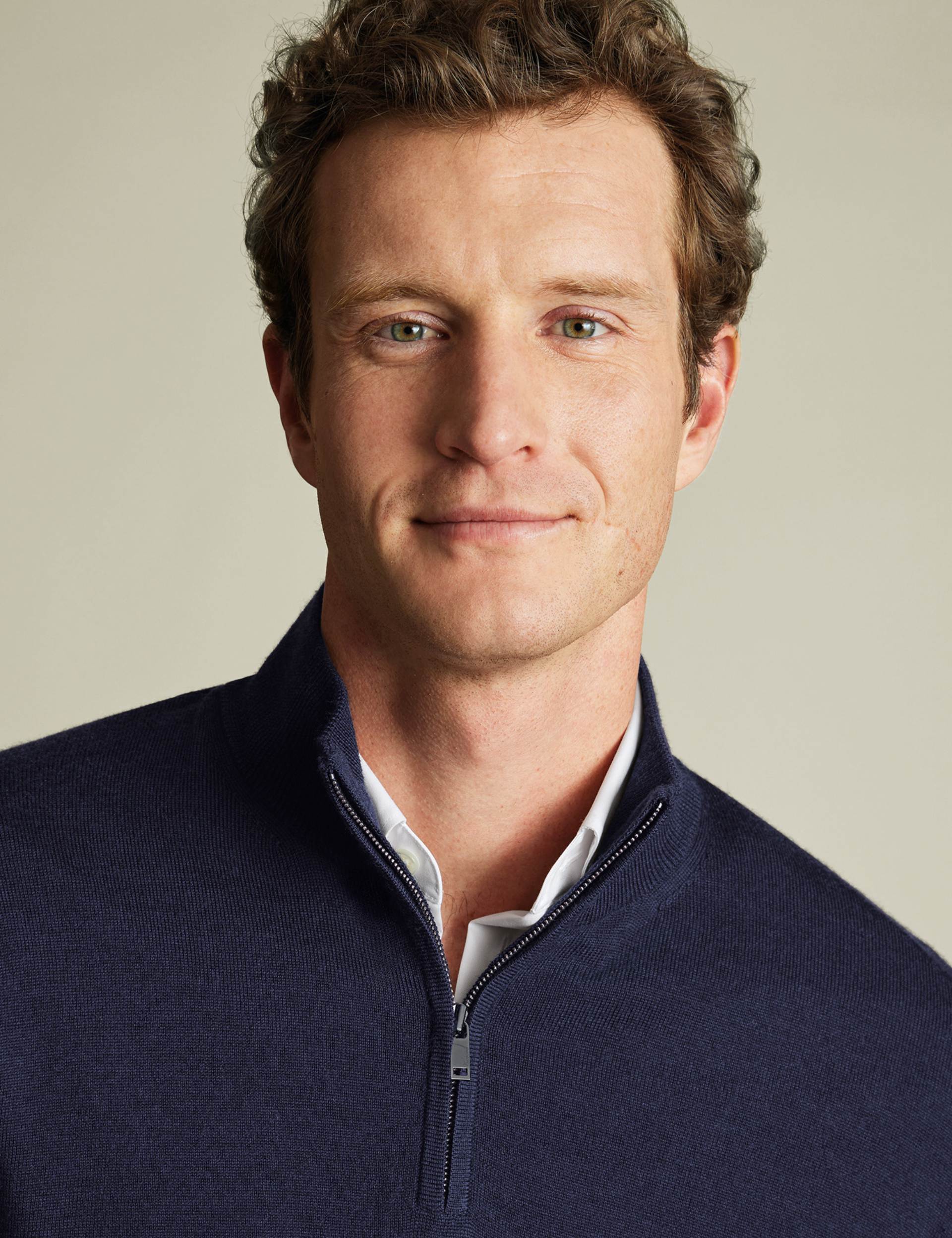 Navy blue pure merino zip neck jumper 3