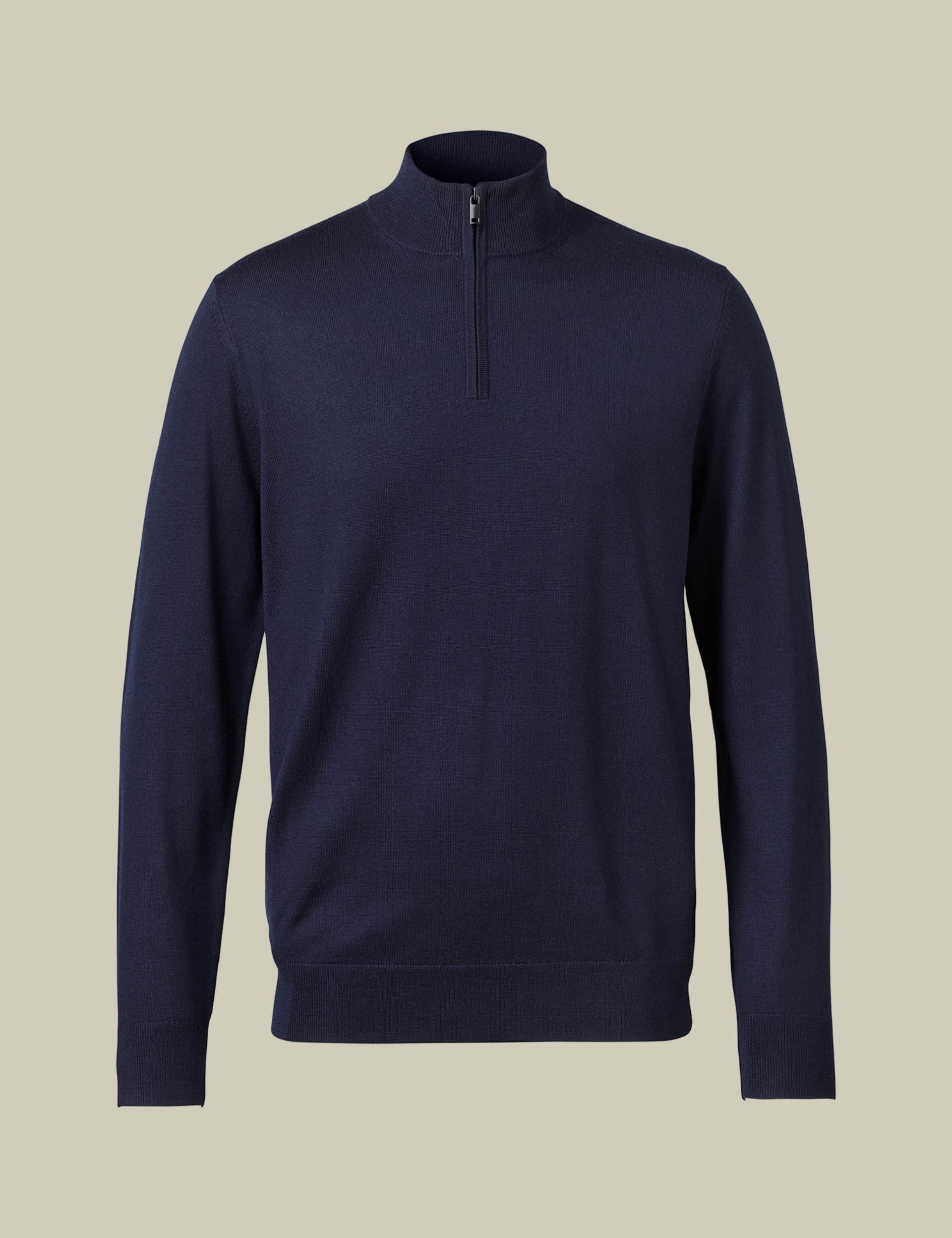 Navy blue pure merino zip neck jumper 4
