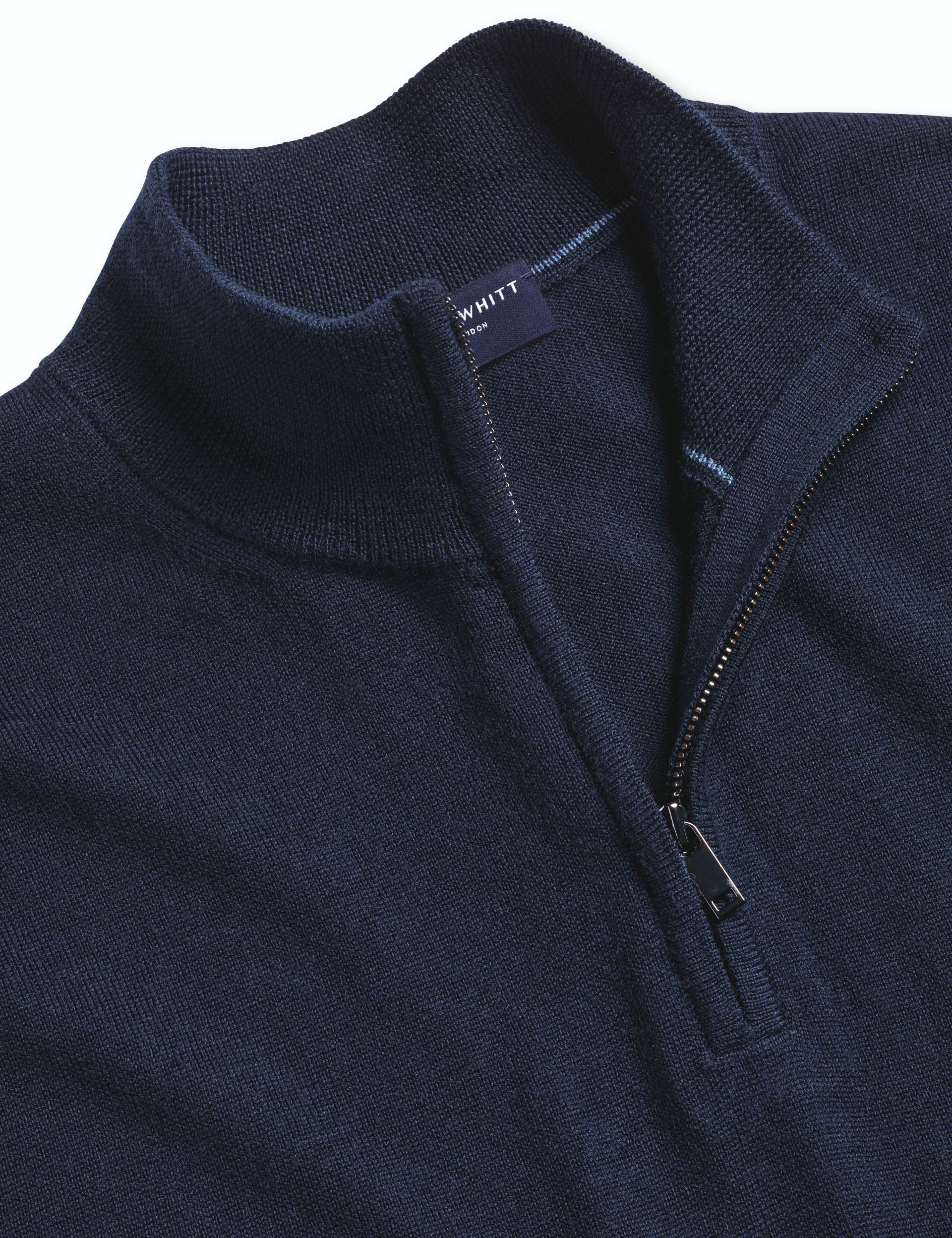 Navy blue pure merino zip neck jumper 5