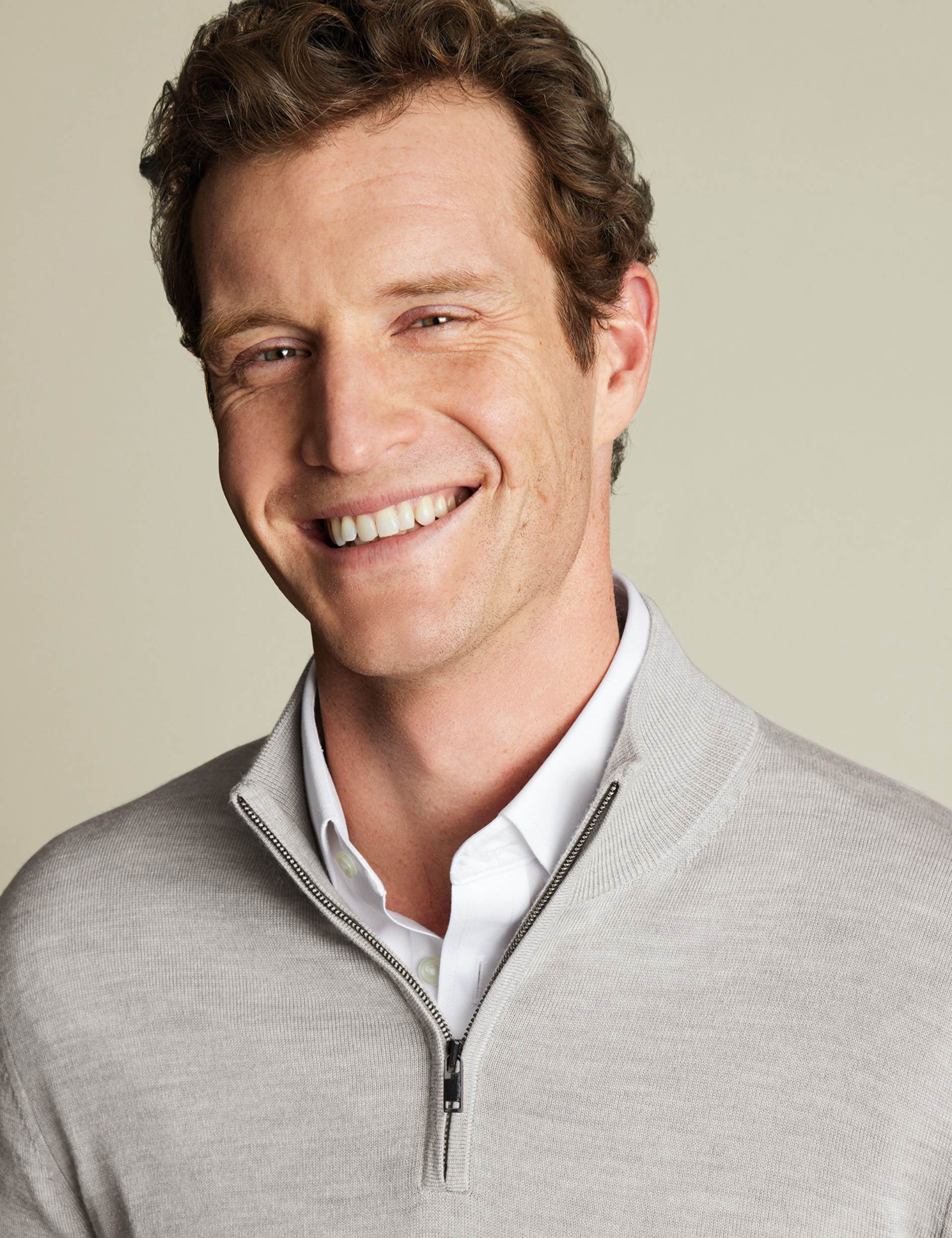 Silver grey pure merino zip neck jumper 2