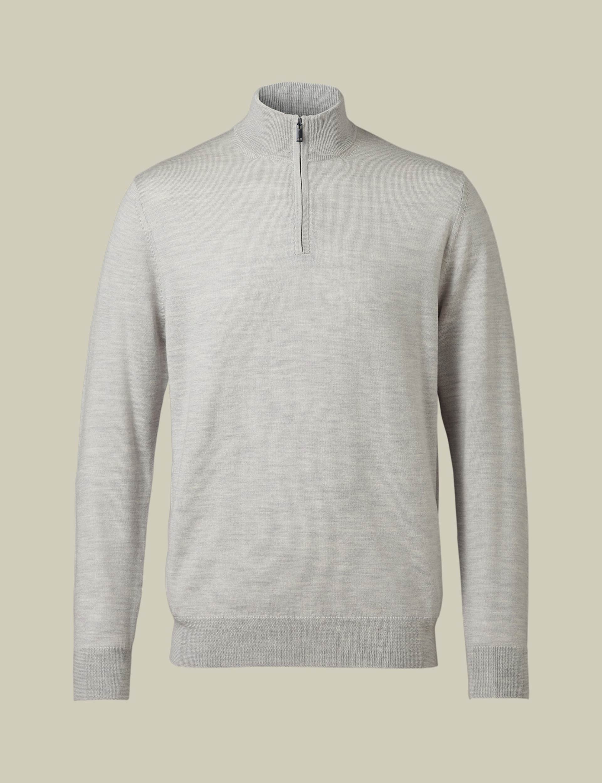 Silver grey pure merino zip neck jumper 3