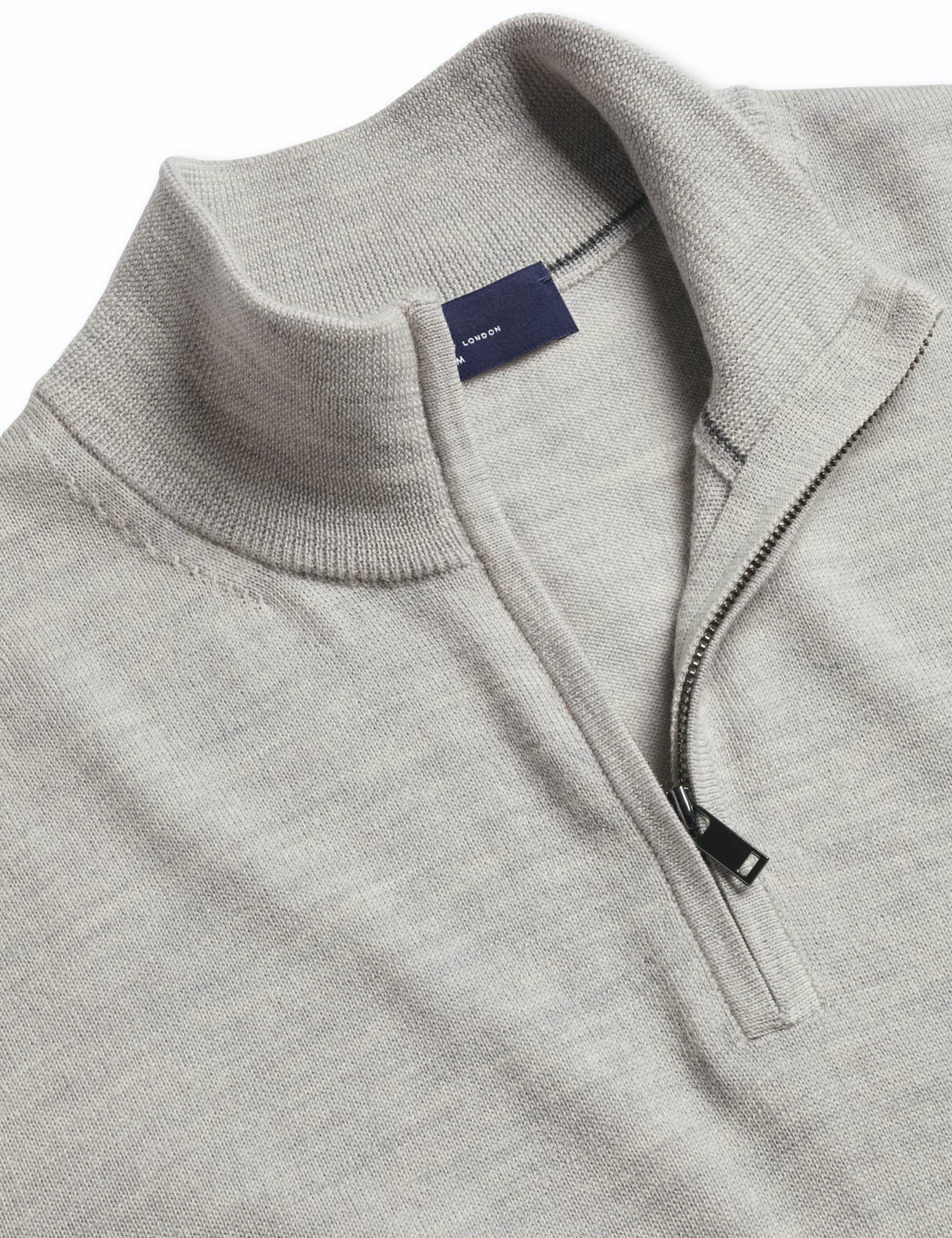Silver grey pure merino zip neck jumper 4